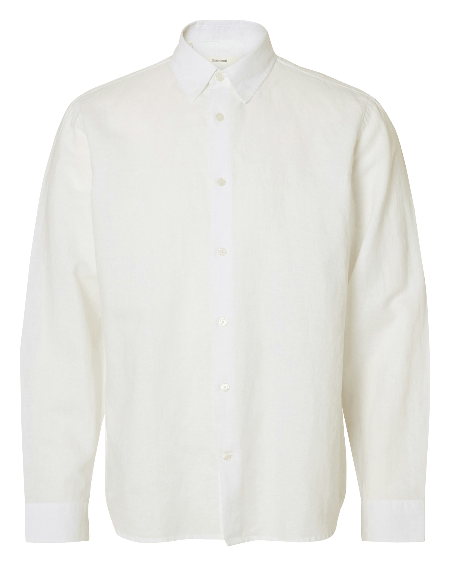 Camisa recta cuello clásico de lino y algodón mezclado SELECTED Blanco