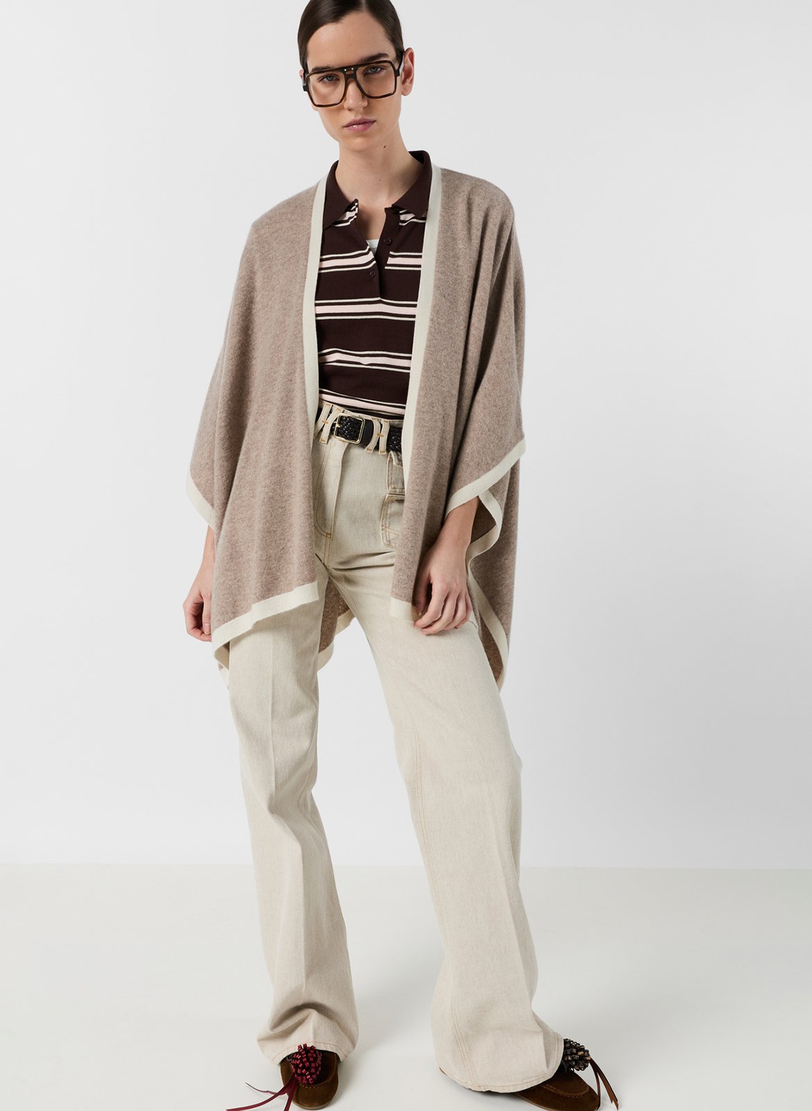 Oversized two-tone cashmere poncho GERARD DAREL Beige