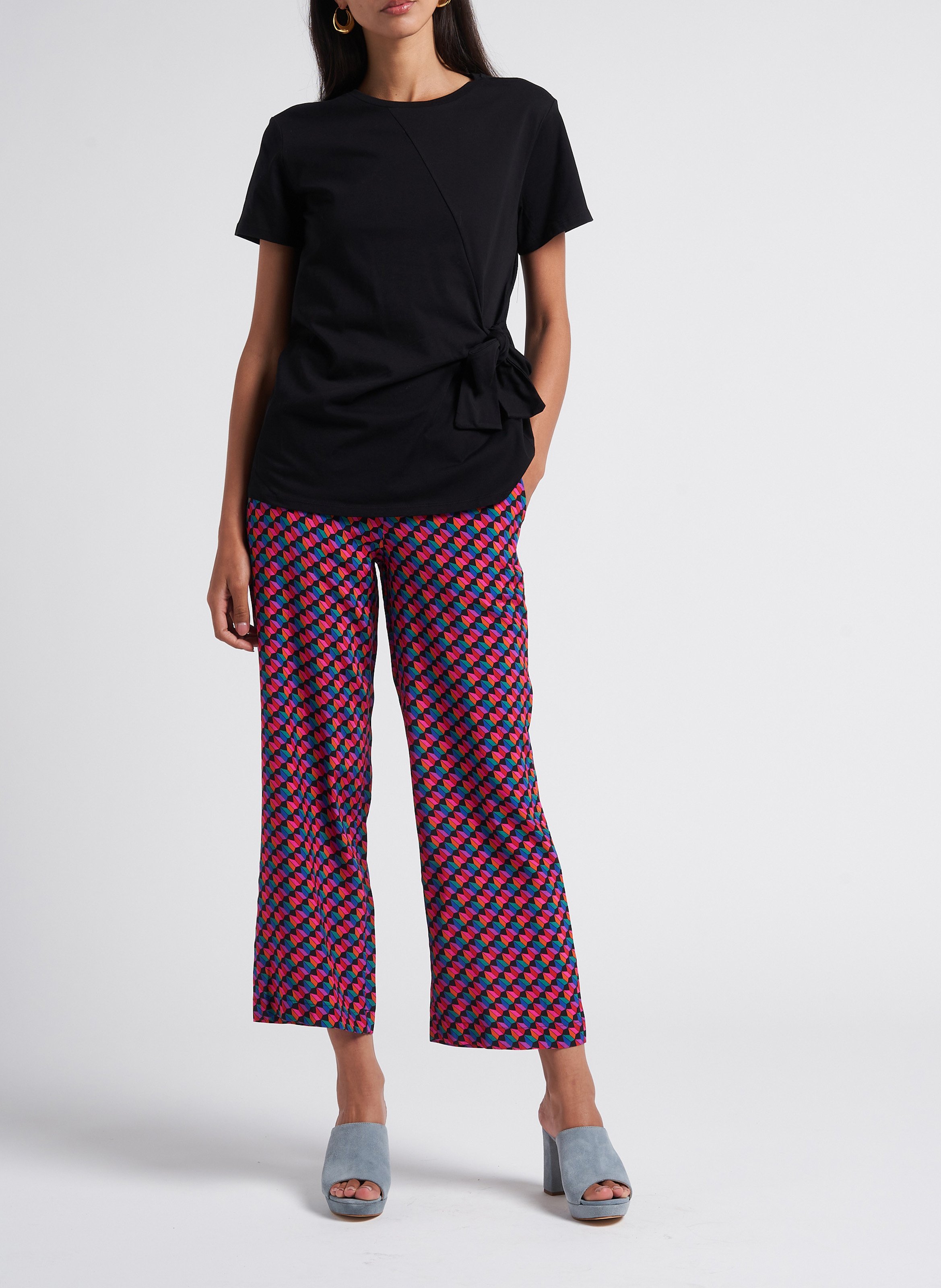 Wide-leg printed pants with high waist SOI PARIS Black