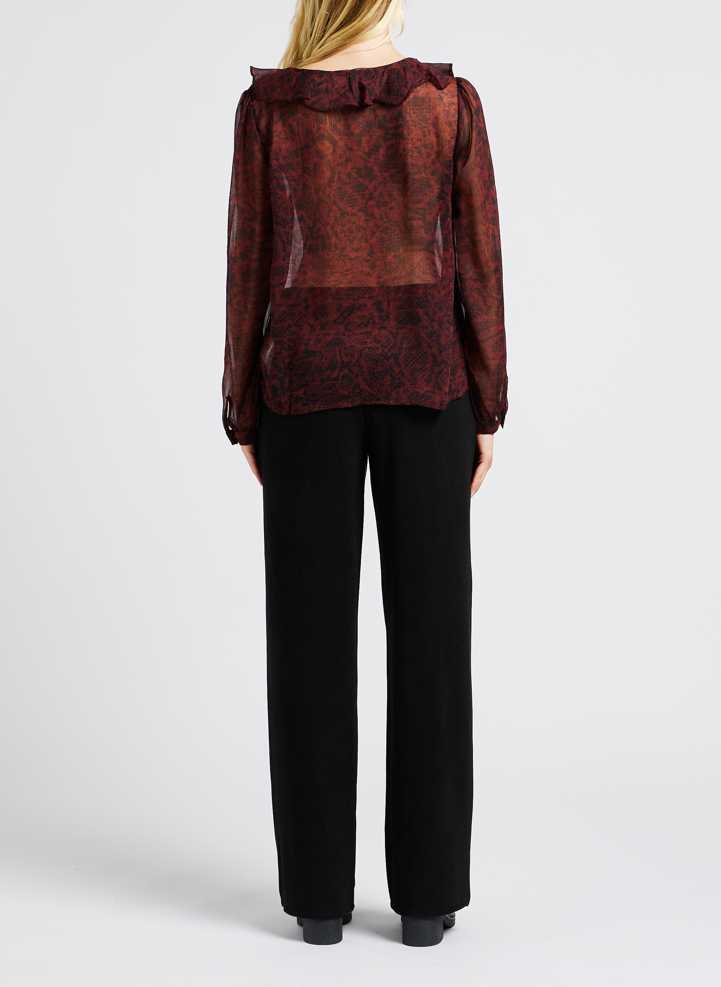 Top col V imprimé python à volants  GRACE ET MILA Violet