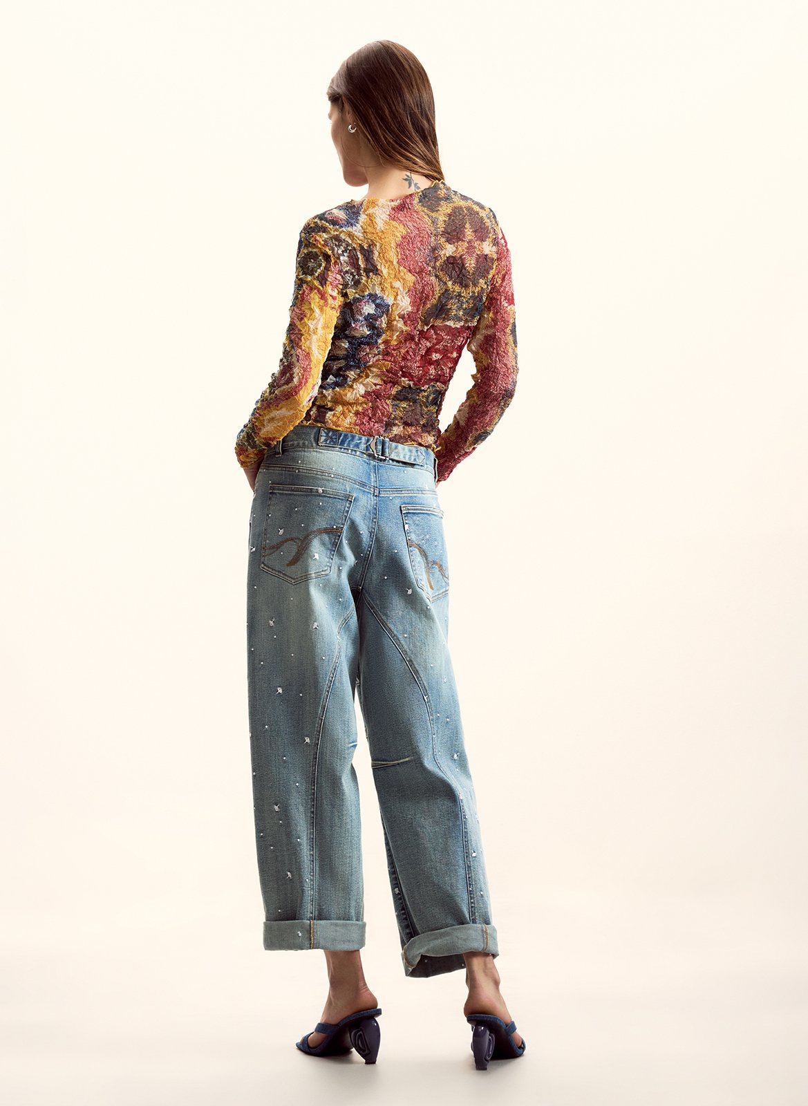 Rechte top met ronde hals en print DESIGUAL Geel