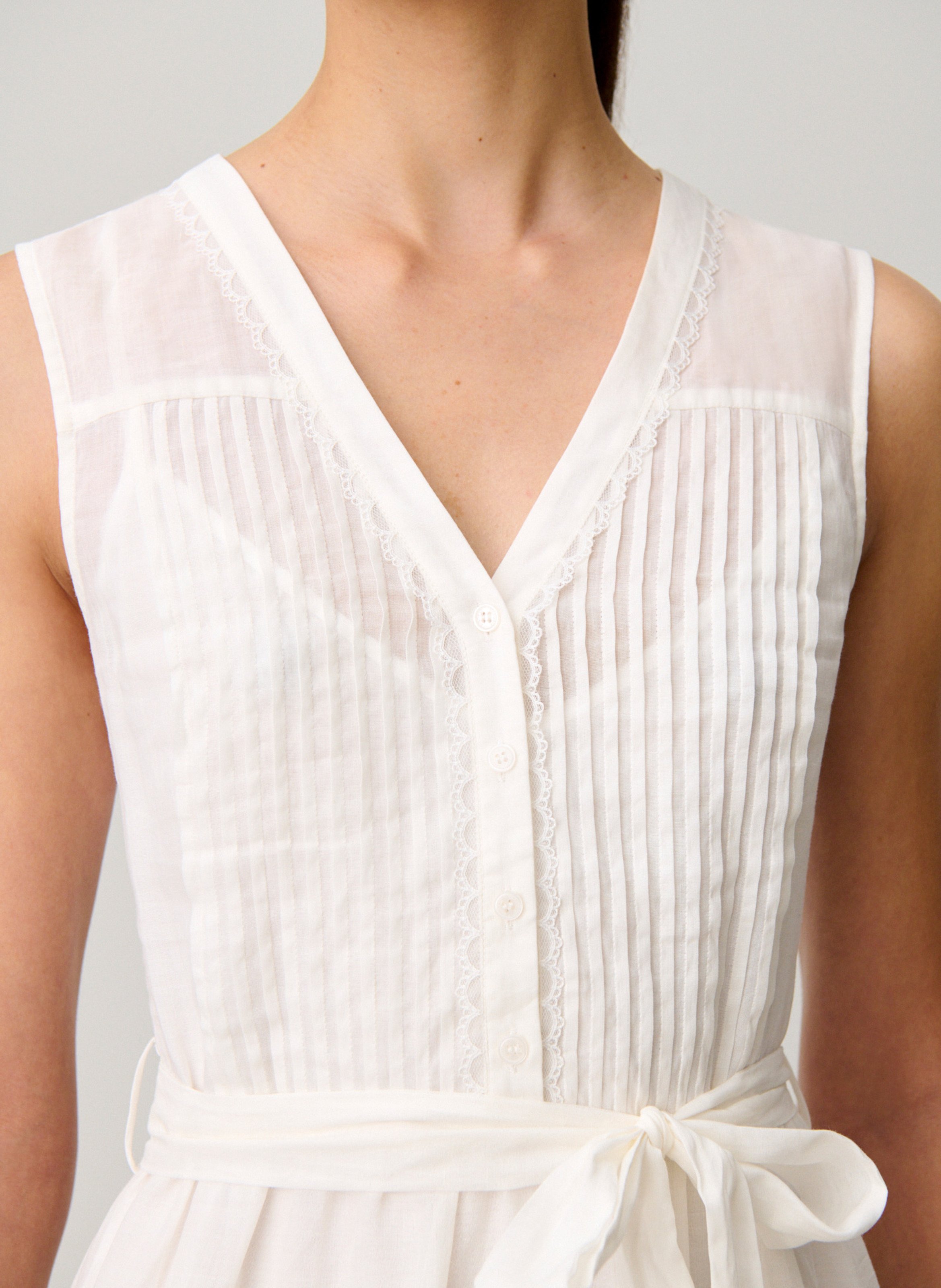 Langes Baumwollkleid mit V-Ausschnitt CLAUDIE PIERLOT Beige