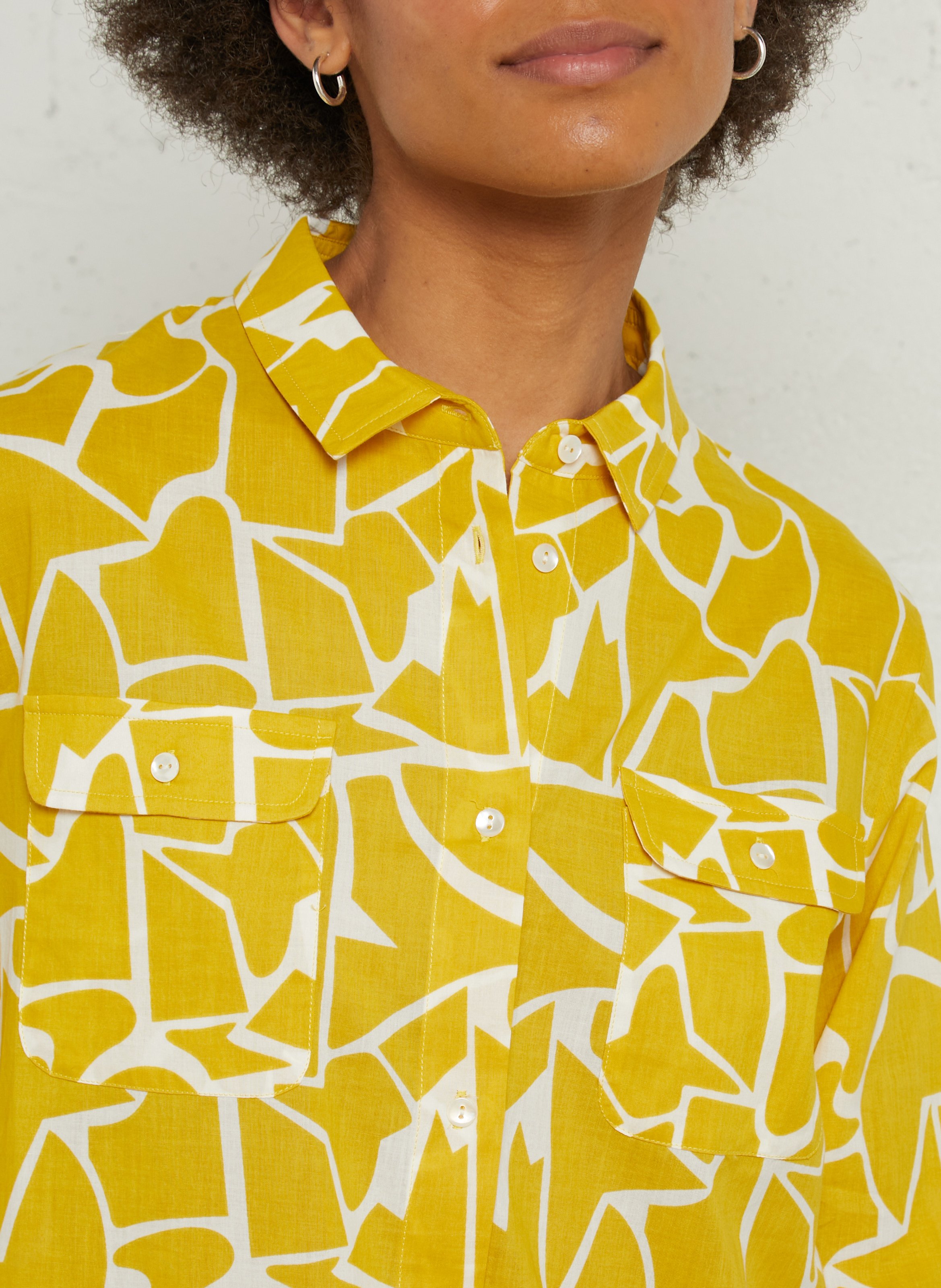 Robe chemise col classique imprimée en coton BELLA JONES Jaune