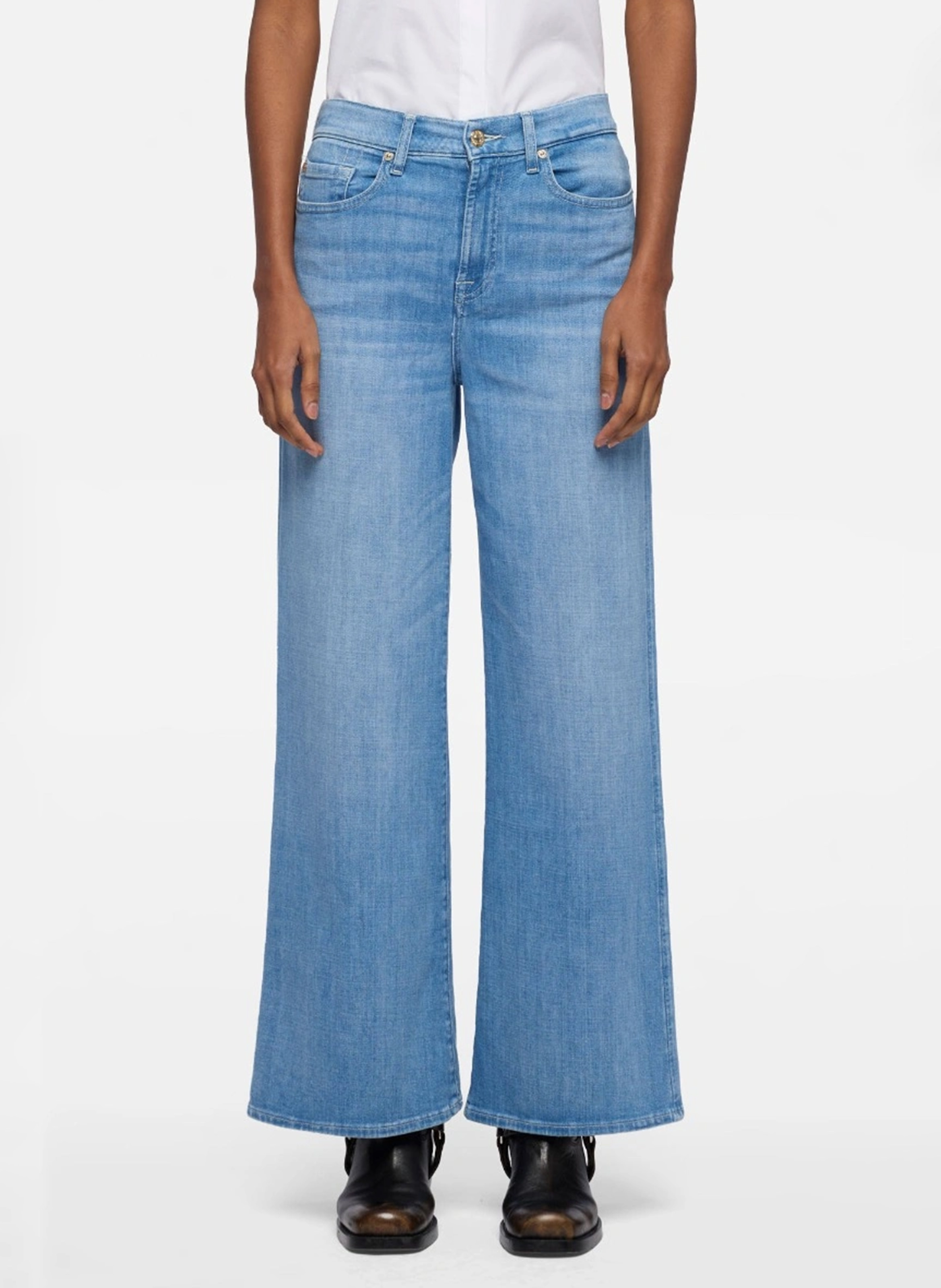 Flared cotton-blend jeans 7 FOR ALL MANKIND Blue