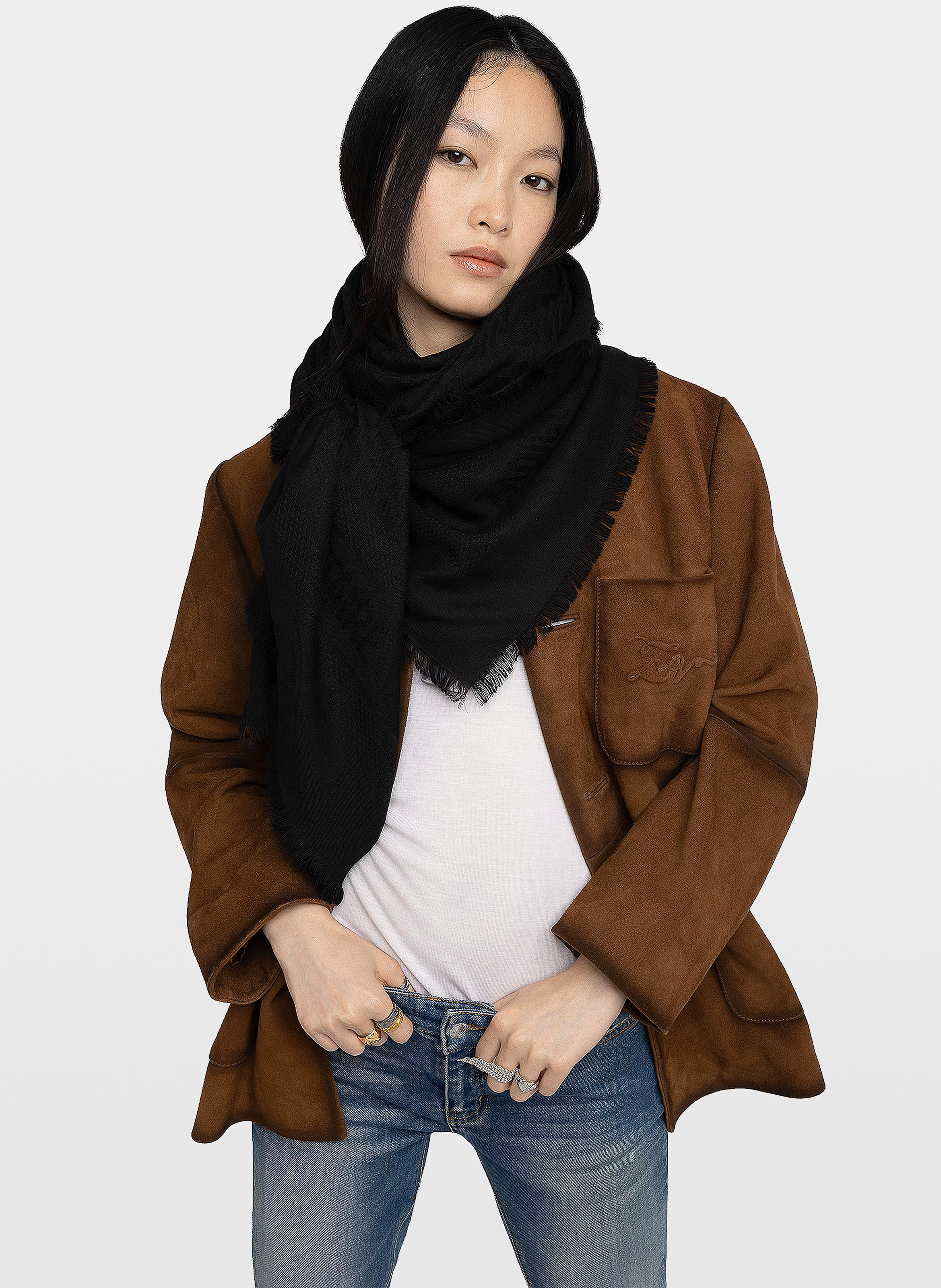 Jacquard sjaal met monogram ZADIG&VOLTAIRE Zwart