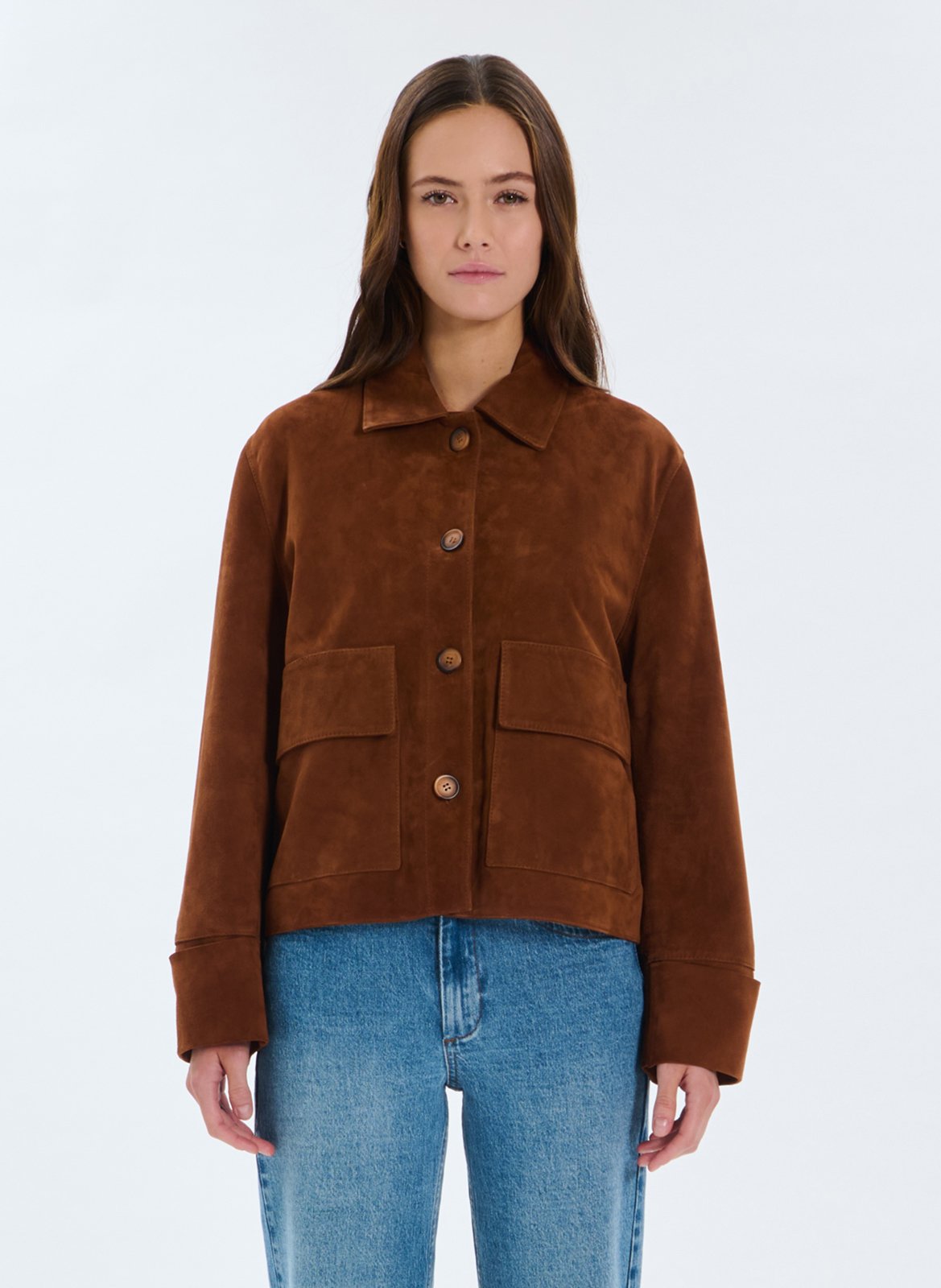 Gerade Knopfleiste Wildlederjacke ZAPA Braun