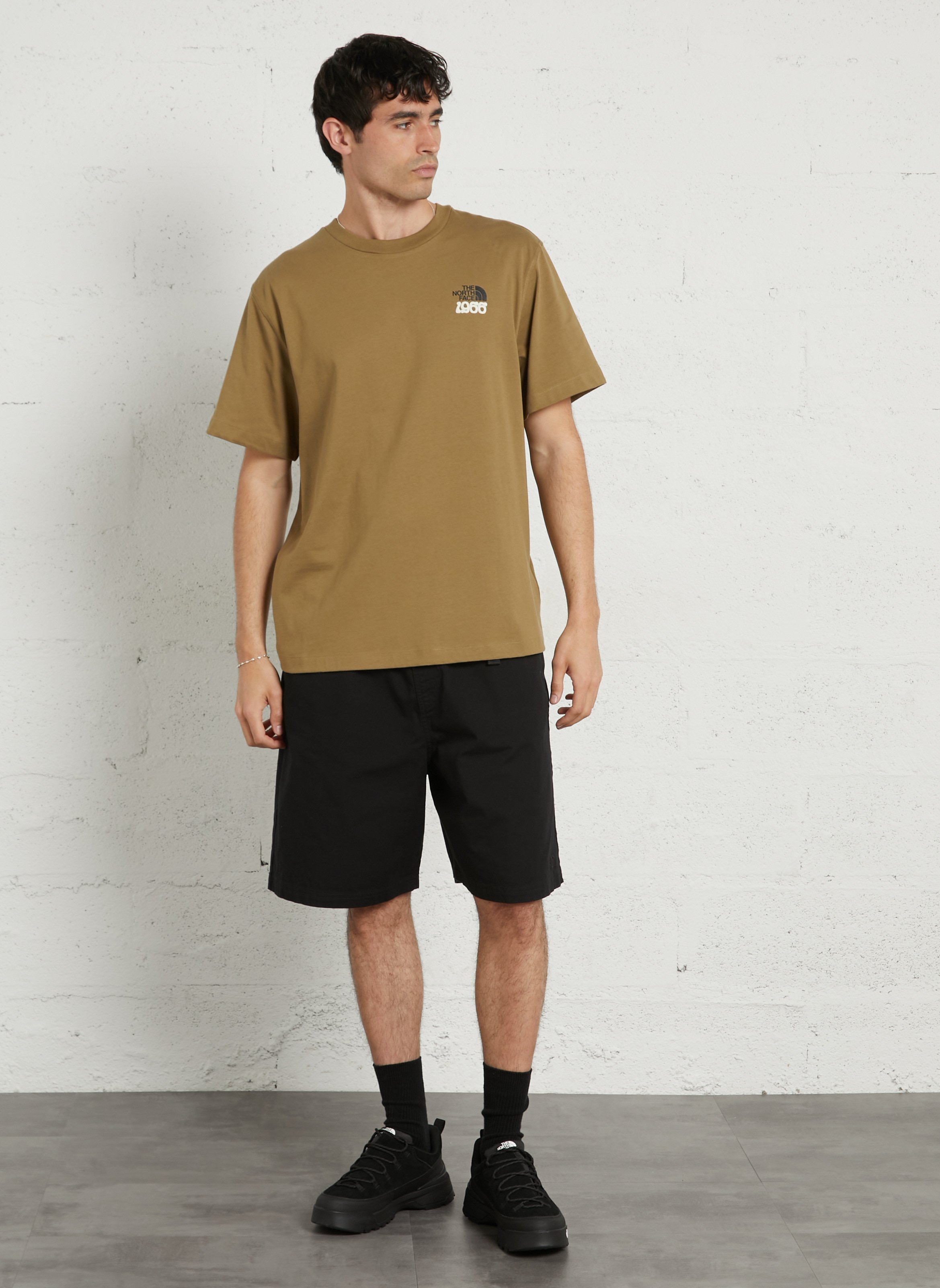Straight round-neck cotton T-shirt with screen print THE NORTH FACE Brown