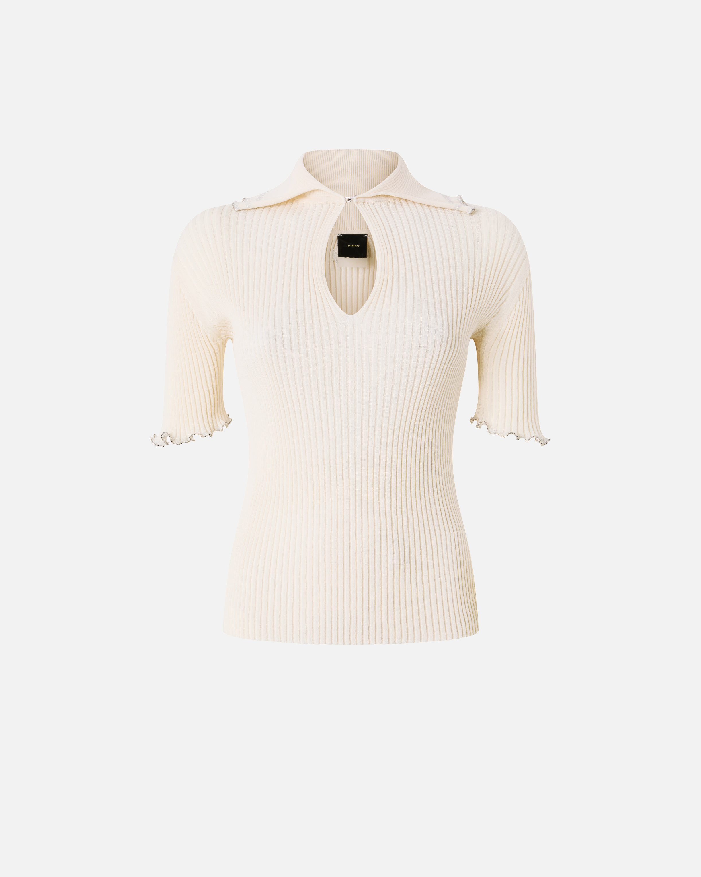 T-shirt côtelé à bords bijoux PINKO Blanc