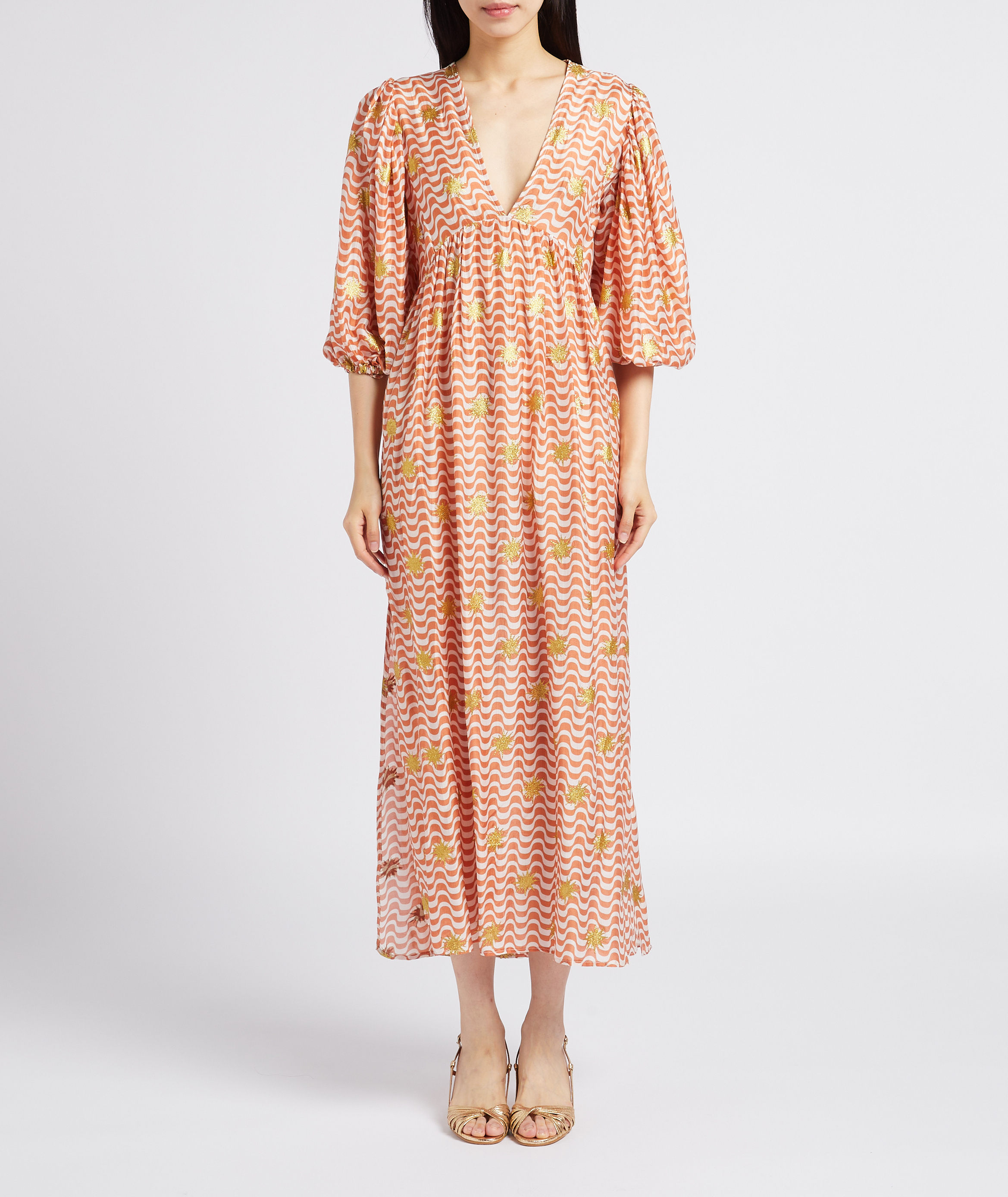 Long printed V-neck dress SUNDRESS Multicolored