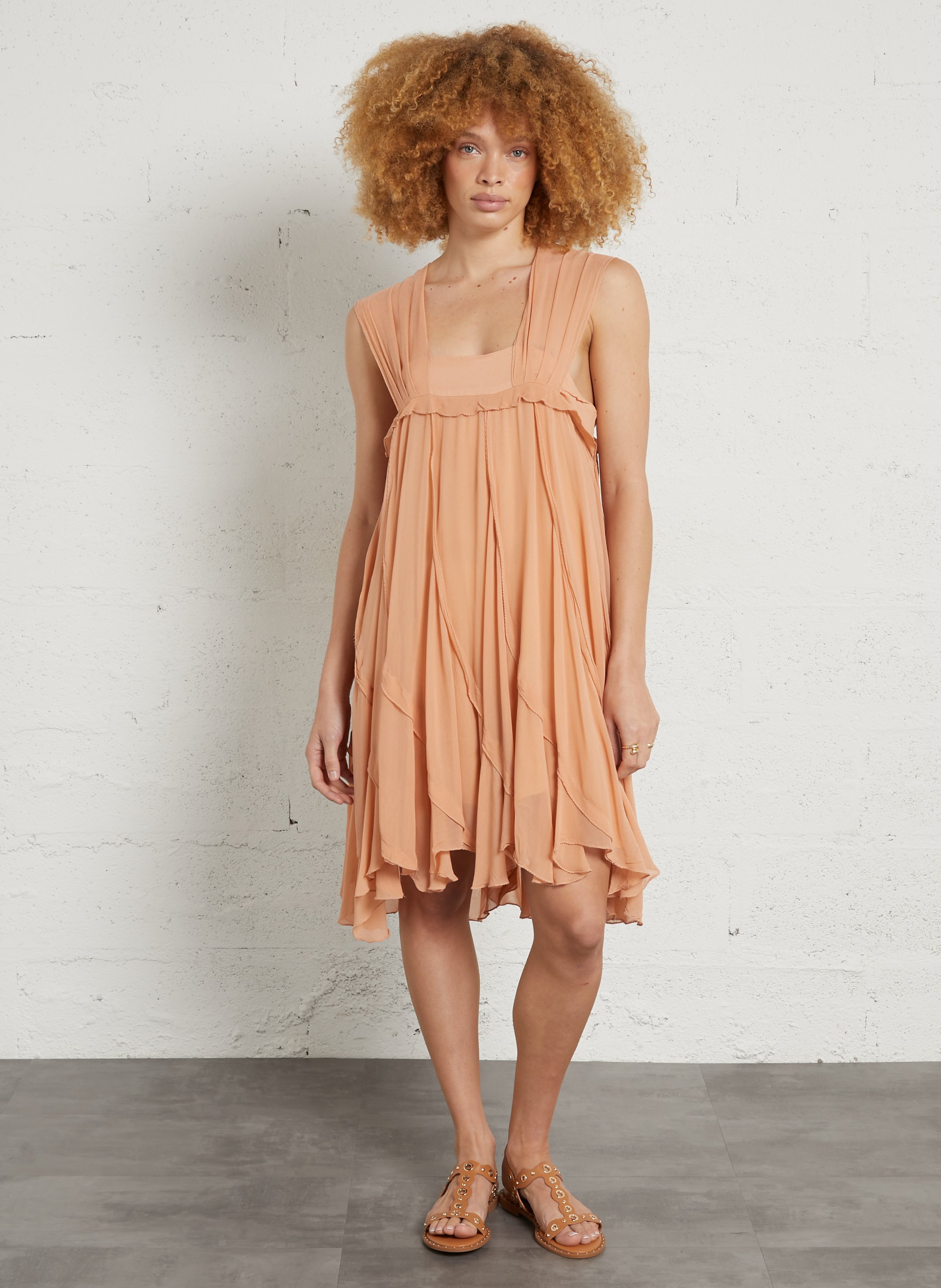 Robe midi encolure carrée MES DEMOISELLES Beige