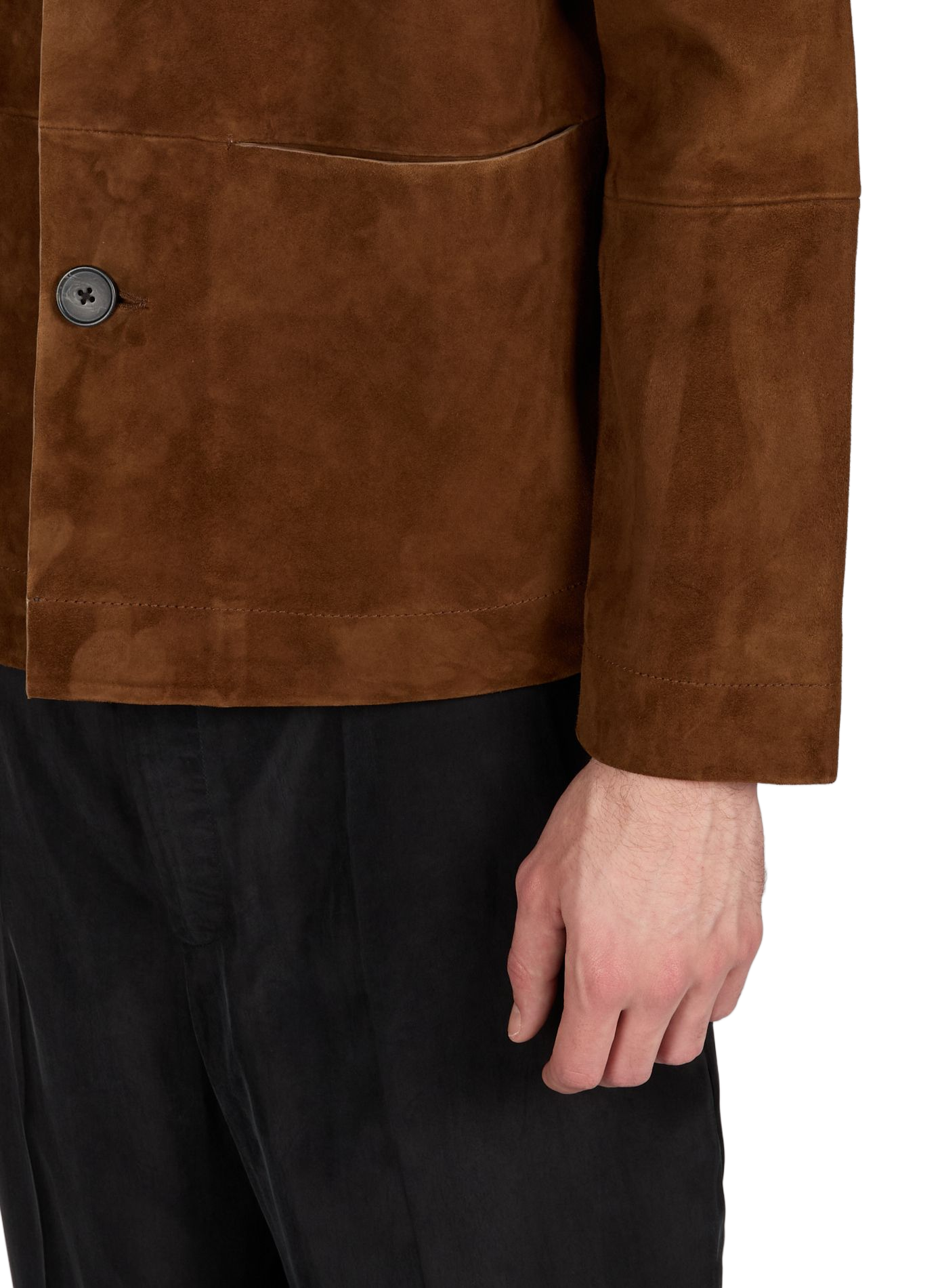 Blouson droit col tailleur en cuir velours SAISON 1865 Marron