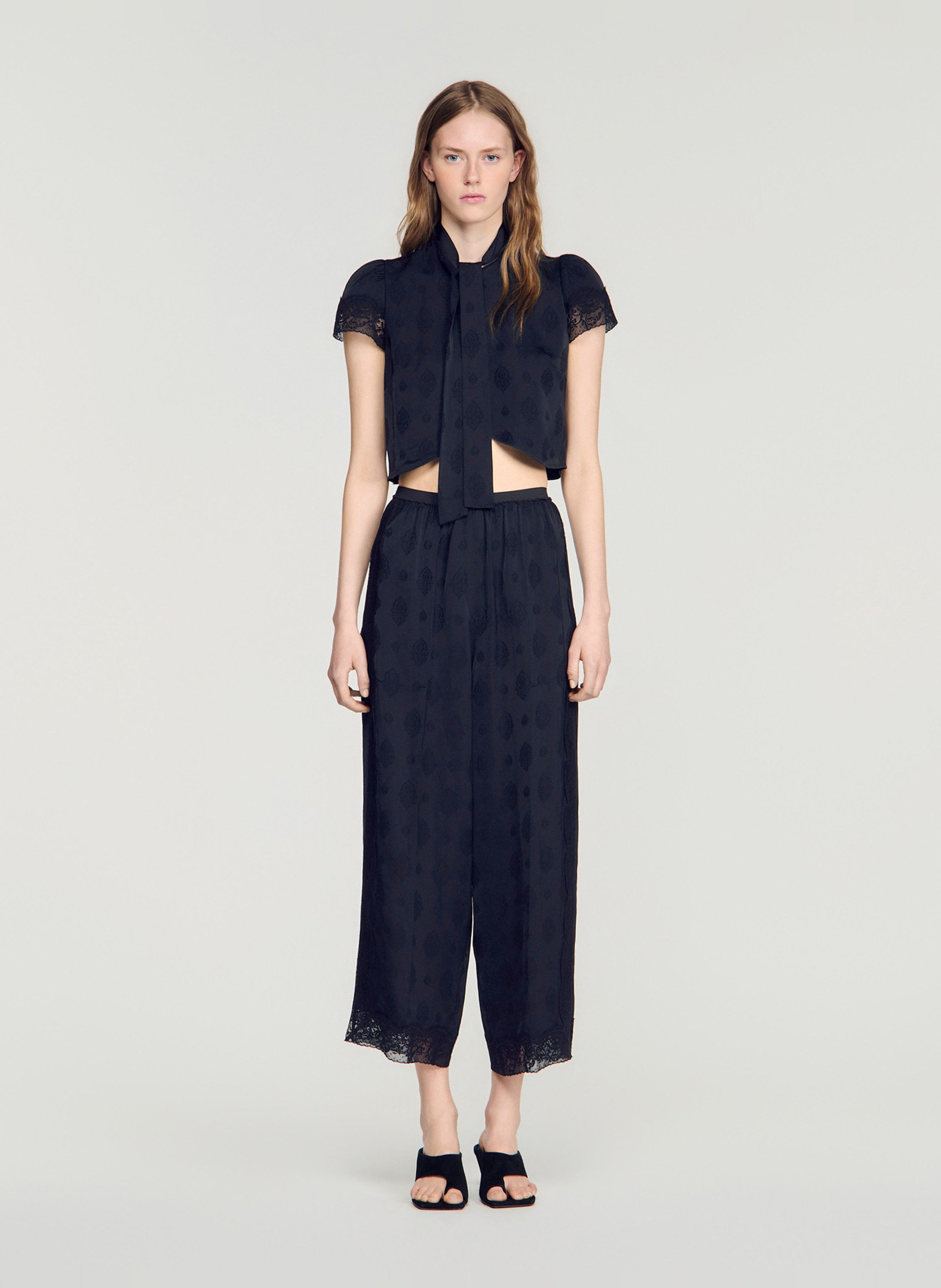 Pantalon large raccourci jacquard SANDRO Noir
