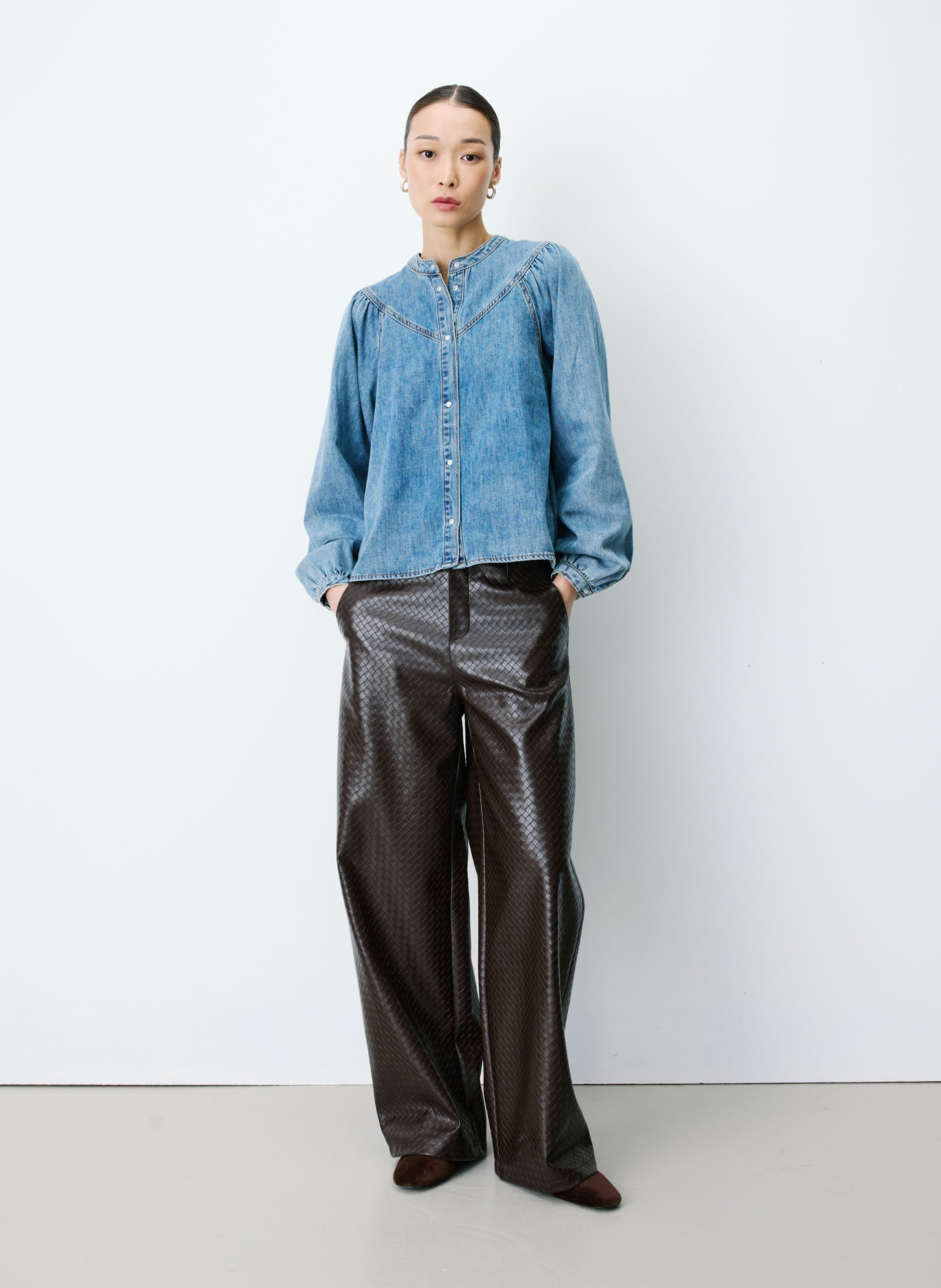 Blouse denim évasée en coton mélangé GRACE ET MILA Bleu