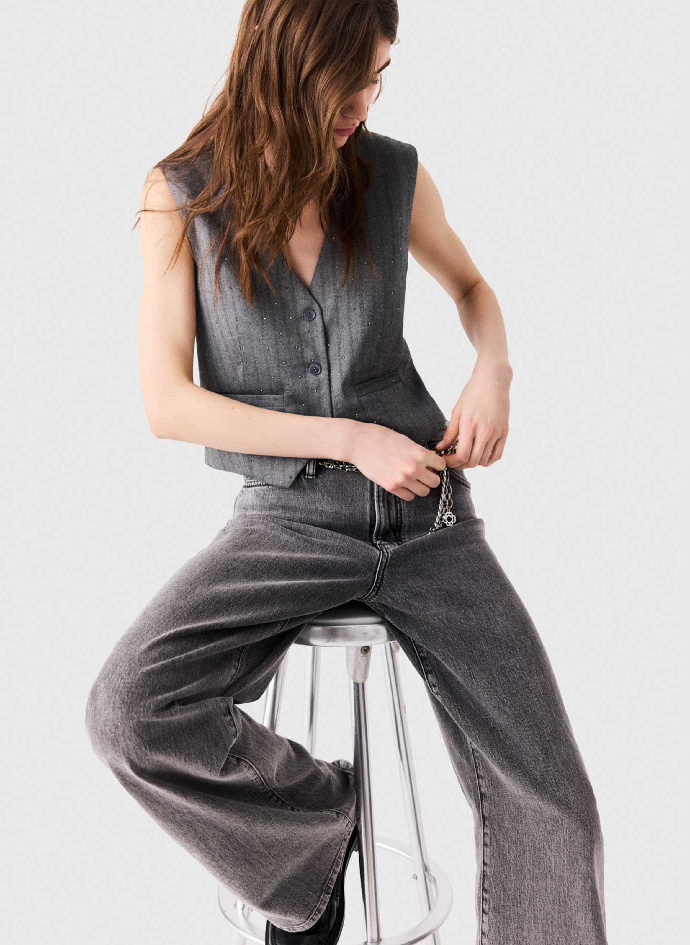 Gilet tailleur col V rayé MAJE Gris