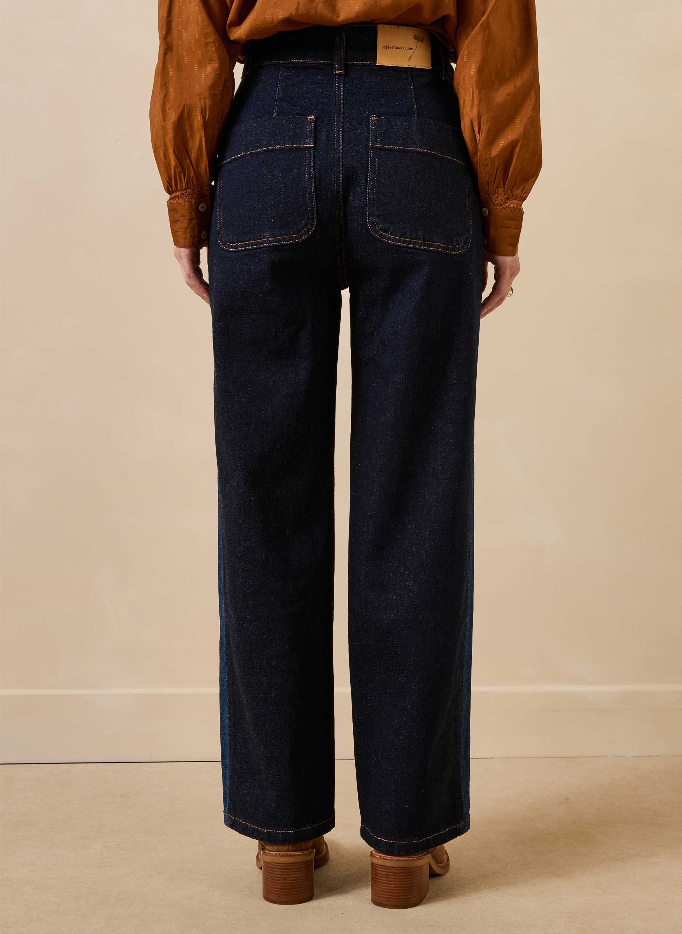 High-rise wide-leg organic cotton-blend jeans LA FEE MARABOUTEE Blue