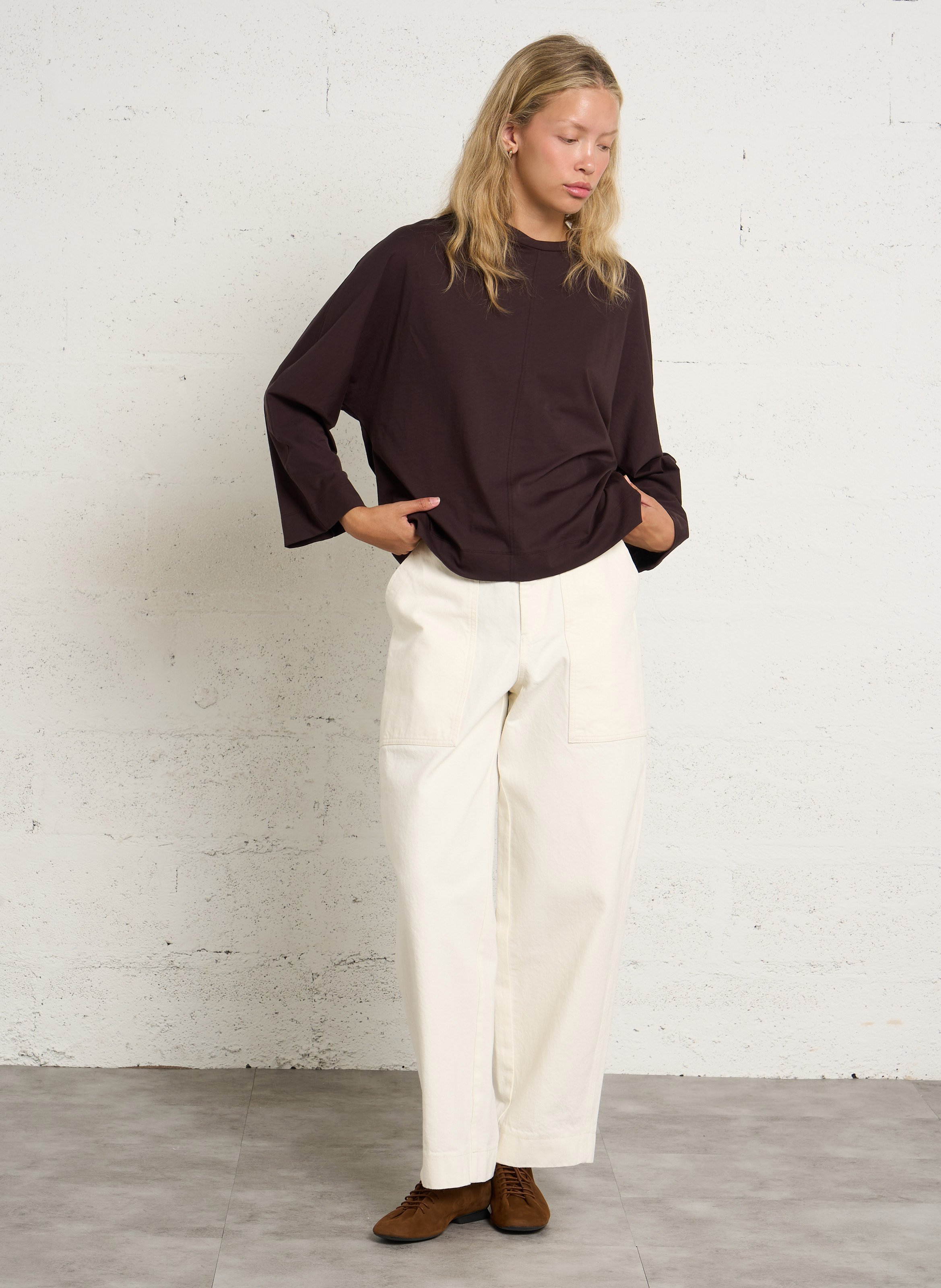 Tee-shirt droit oversize uni SOEUR Marron