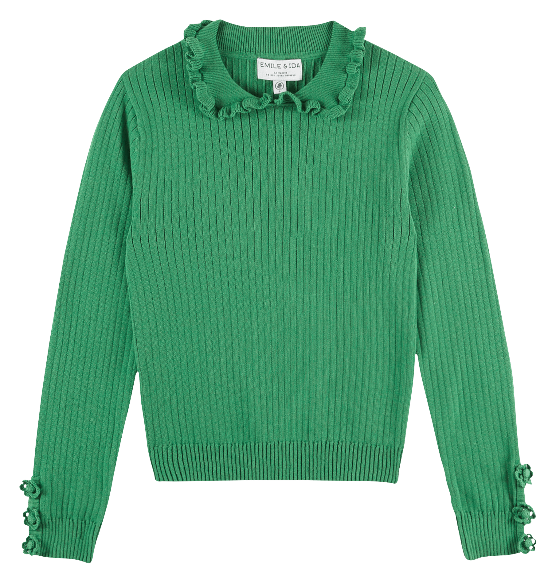 Pull col classique en coton EMILE ET IDA Vert