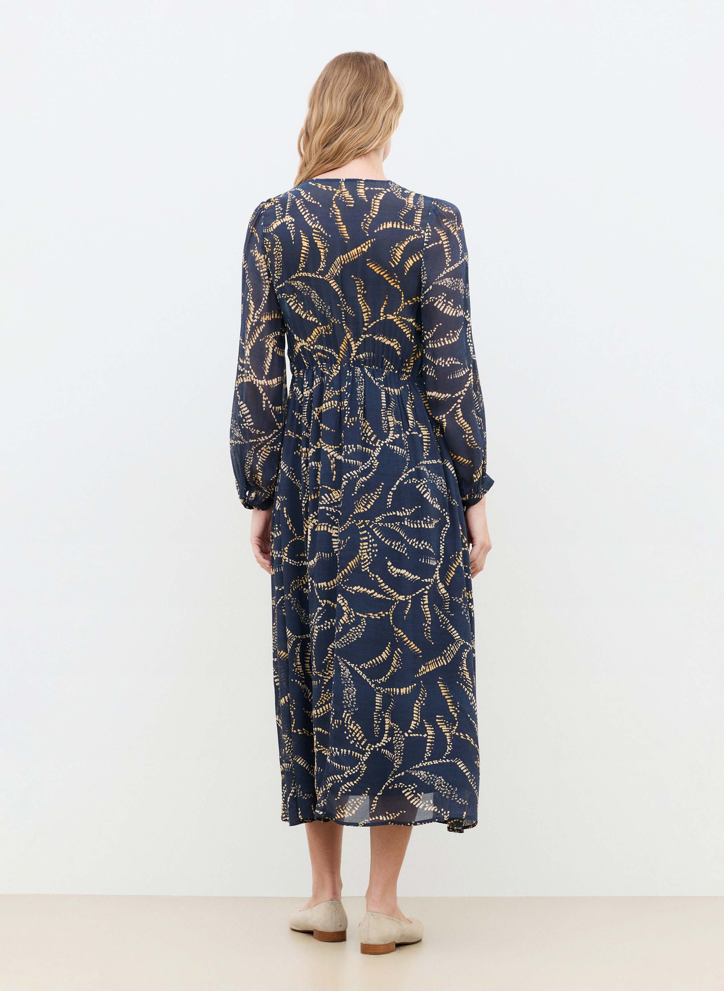 Lange jurk met V-hals en print CAROLL Blauw