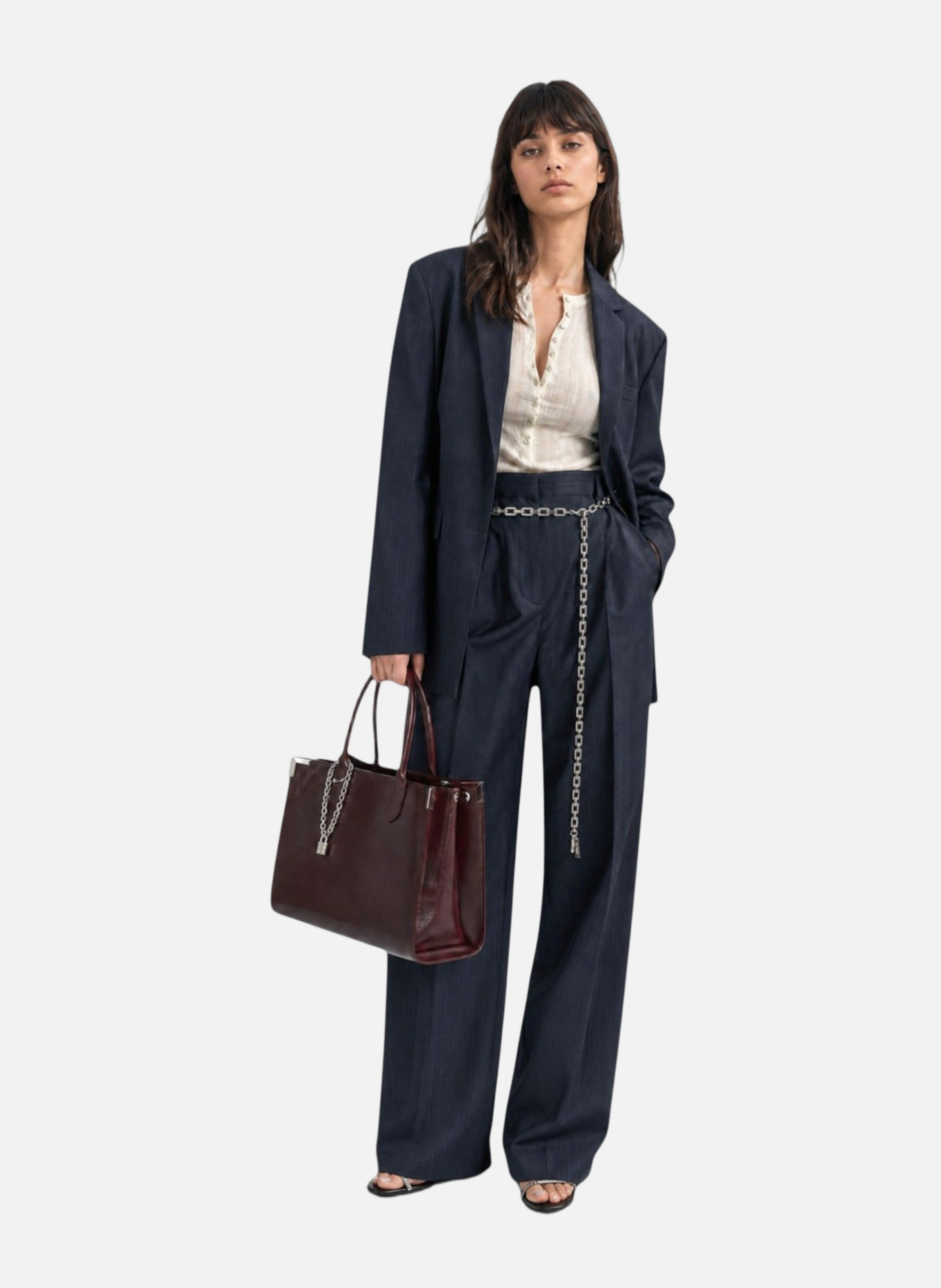 Tailored wool trousers with wide leg and fine pinstripe pattern THE KOOPLES Blue