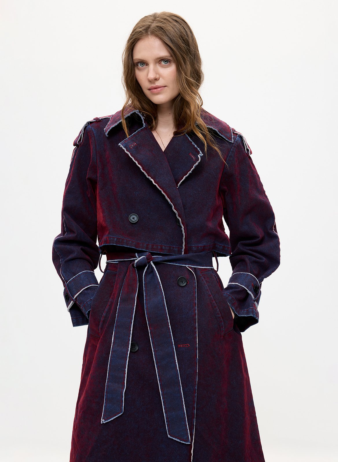 Long tailored collar denim cotton trench coat DESIGUAL Red