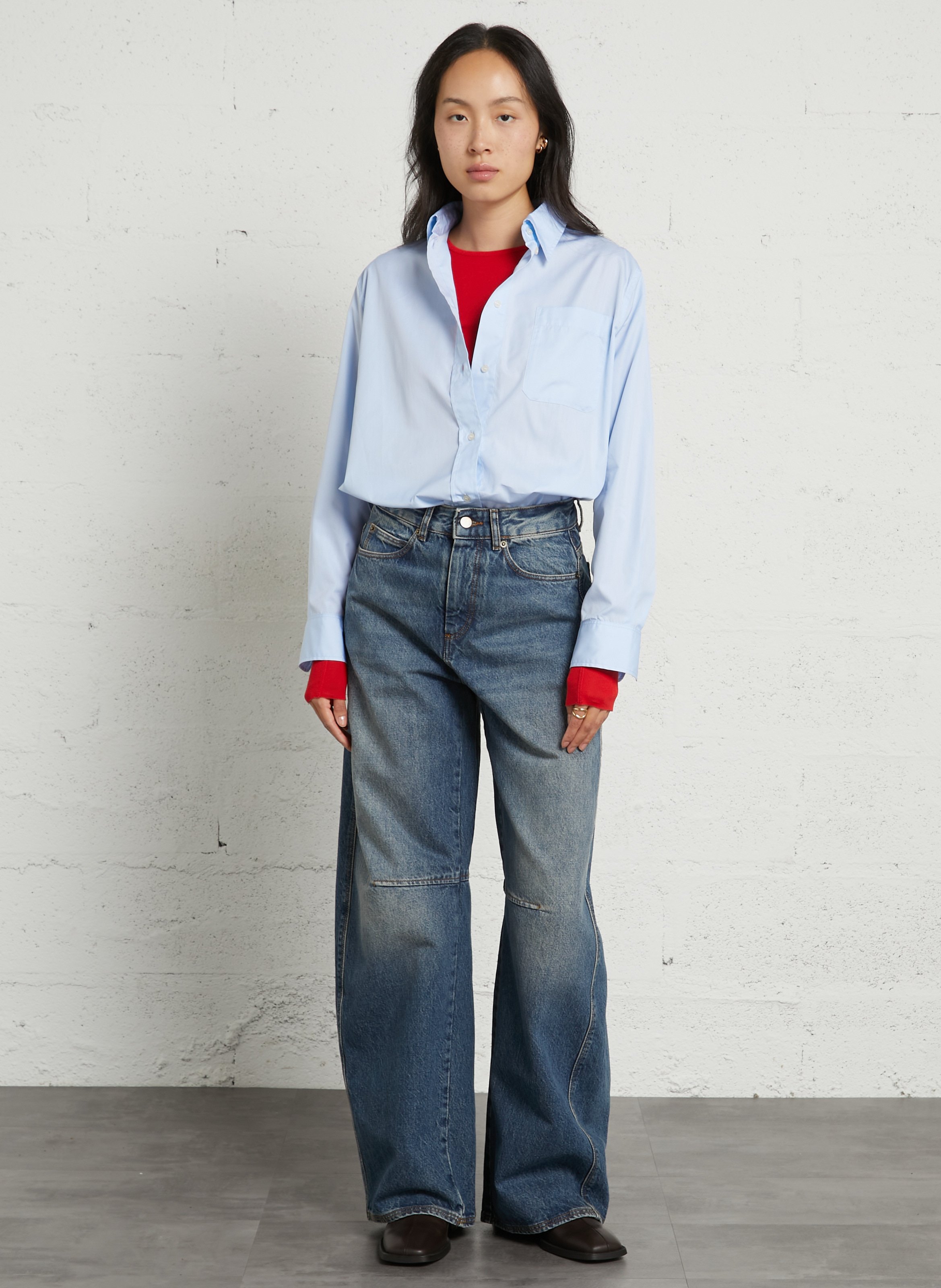 Chemise col classique en coton bio SOEUR Bleu