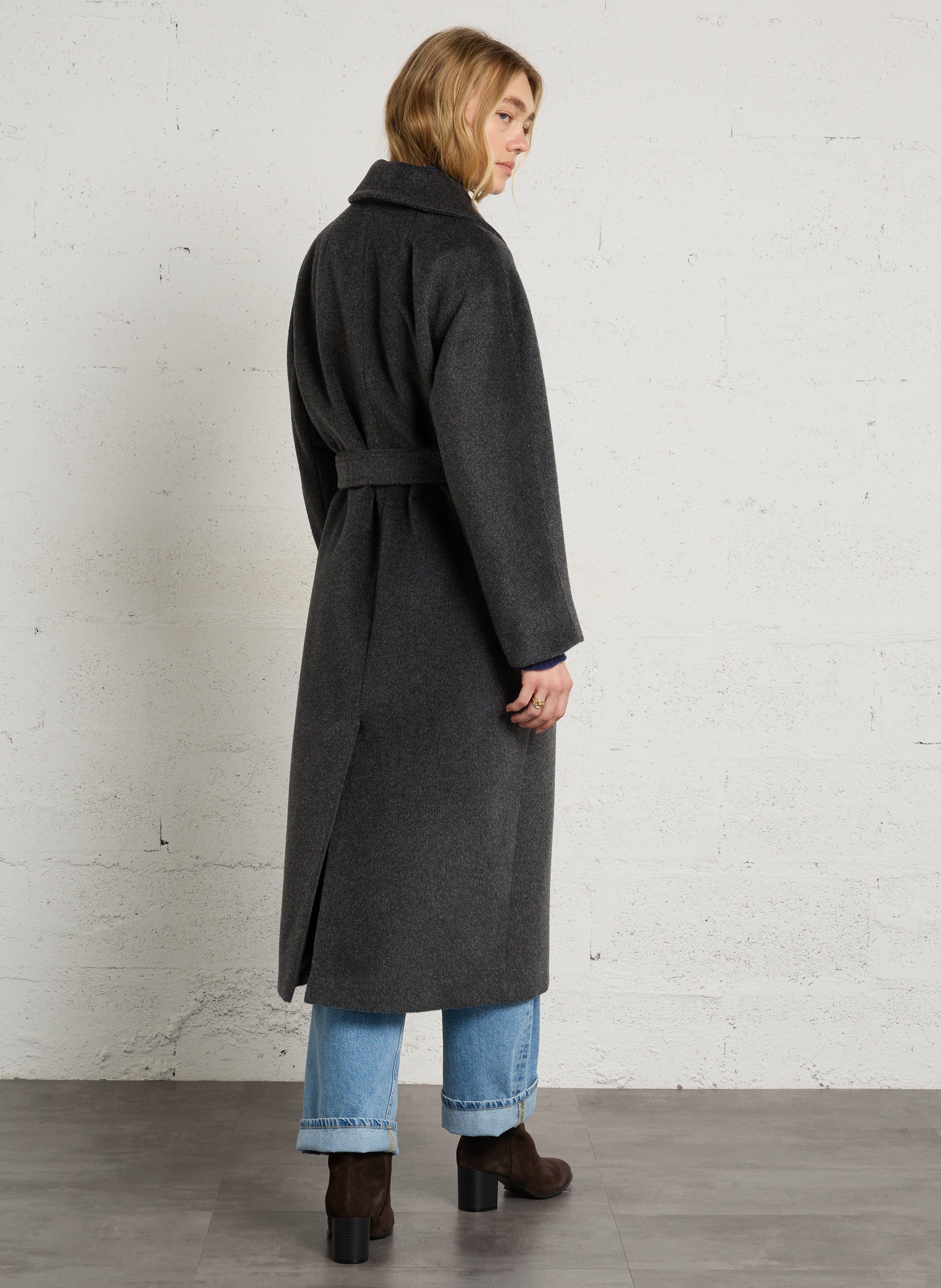 Manteau ceinturé en laine mélangée MAX MARA WEEK END Noir