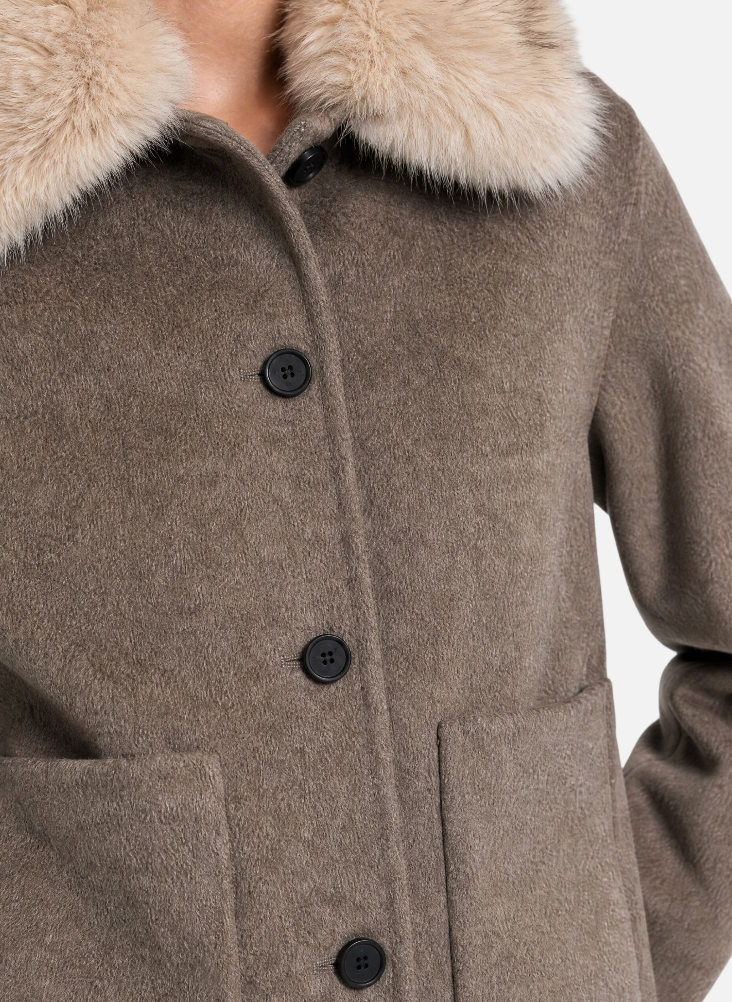 Wool-blend coat with faux fur collar THE KOOPLES Beige