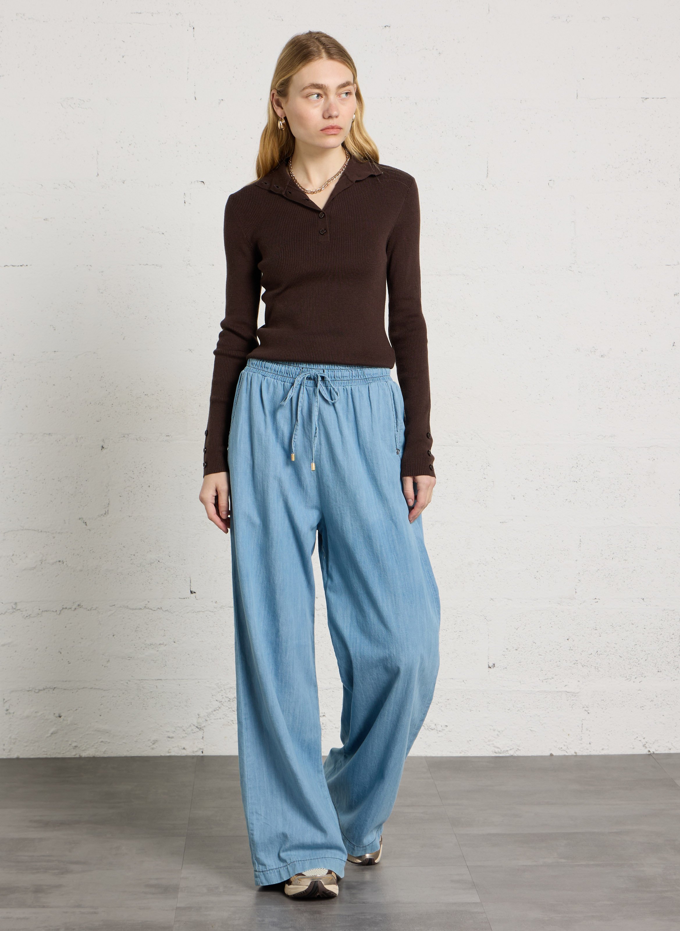 Pantalon large en coton PLEASE Bleu