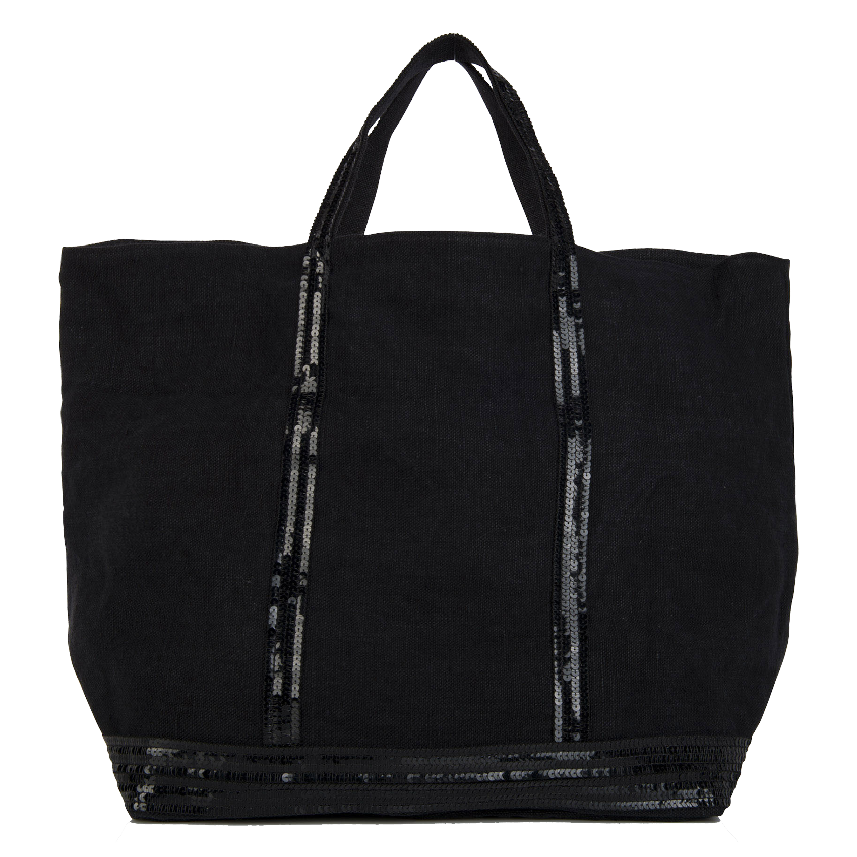 Large sequin-embroidered linen tote bag VANESSA BRUNO Black