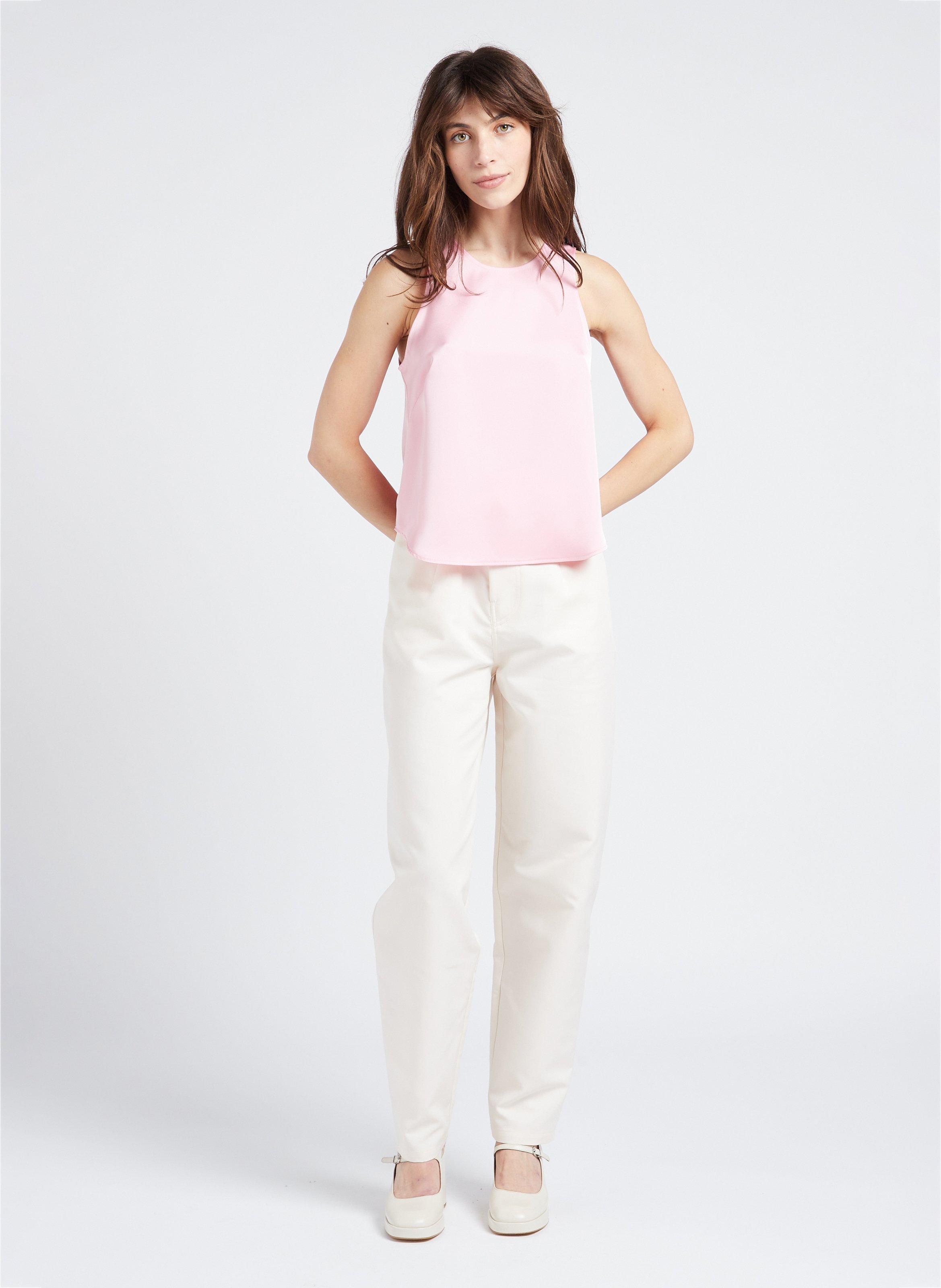 Wijde broek van katoenmix met ceintuur COLLECTORS CLUB Beige