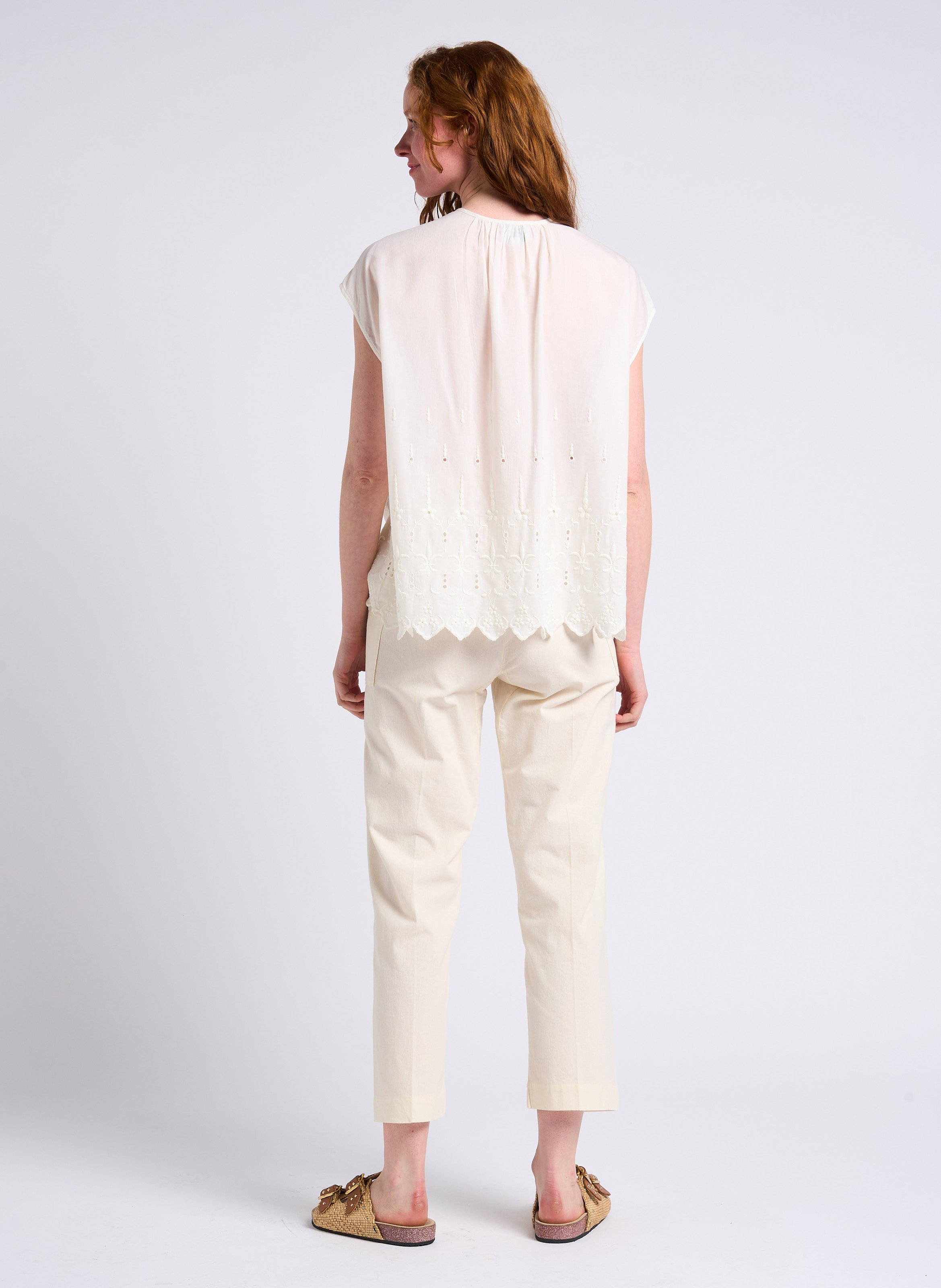 High-rise straight-leg cotton pants SWILDENS White