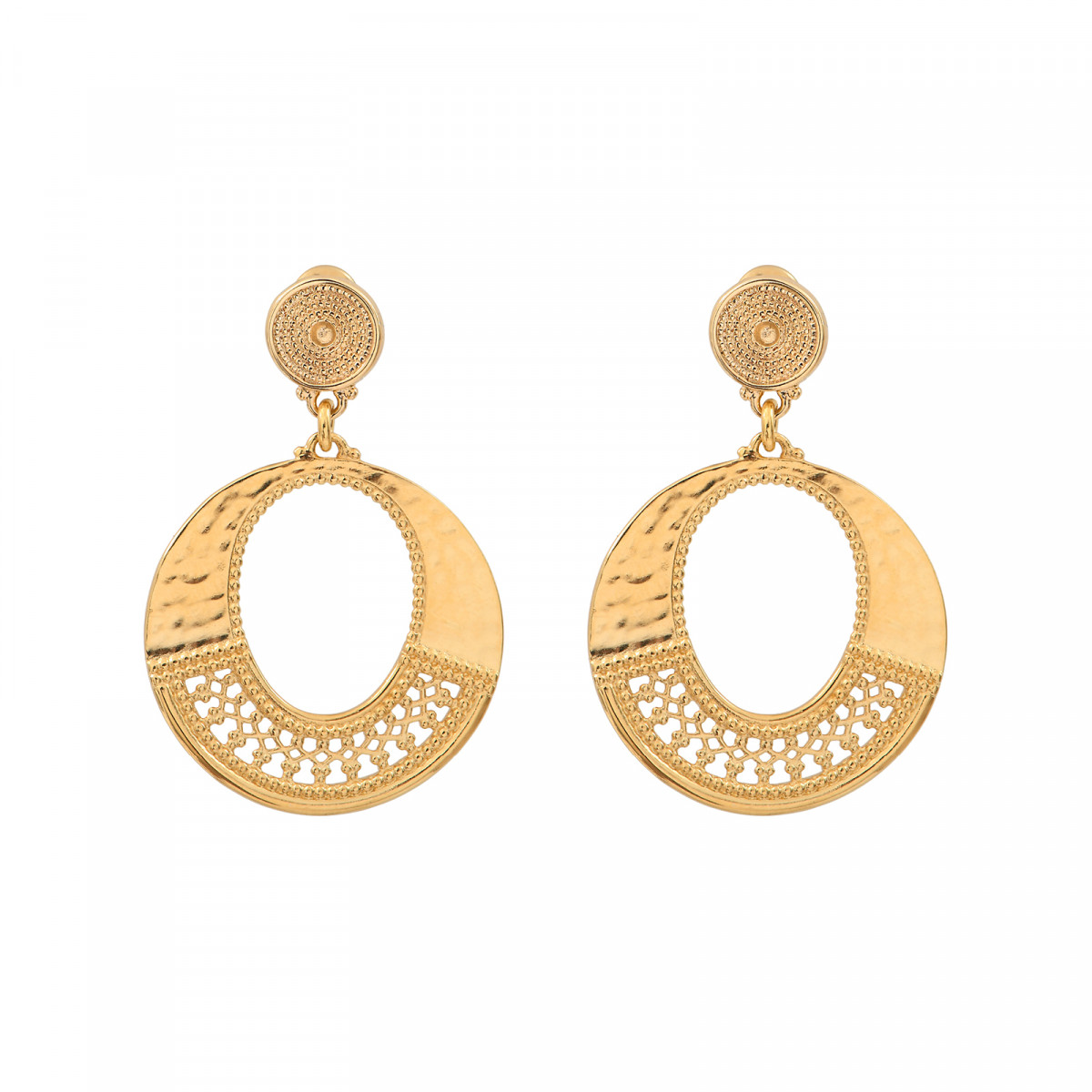Boucles d'oreilles percées métal doré martelé SATELLITE PARIS Doré