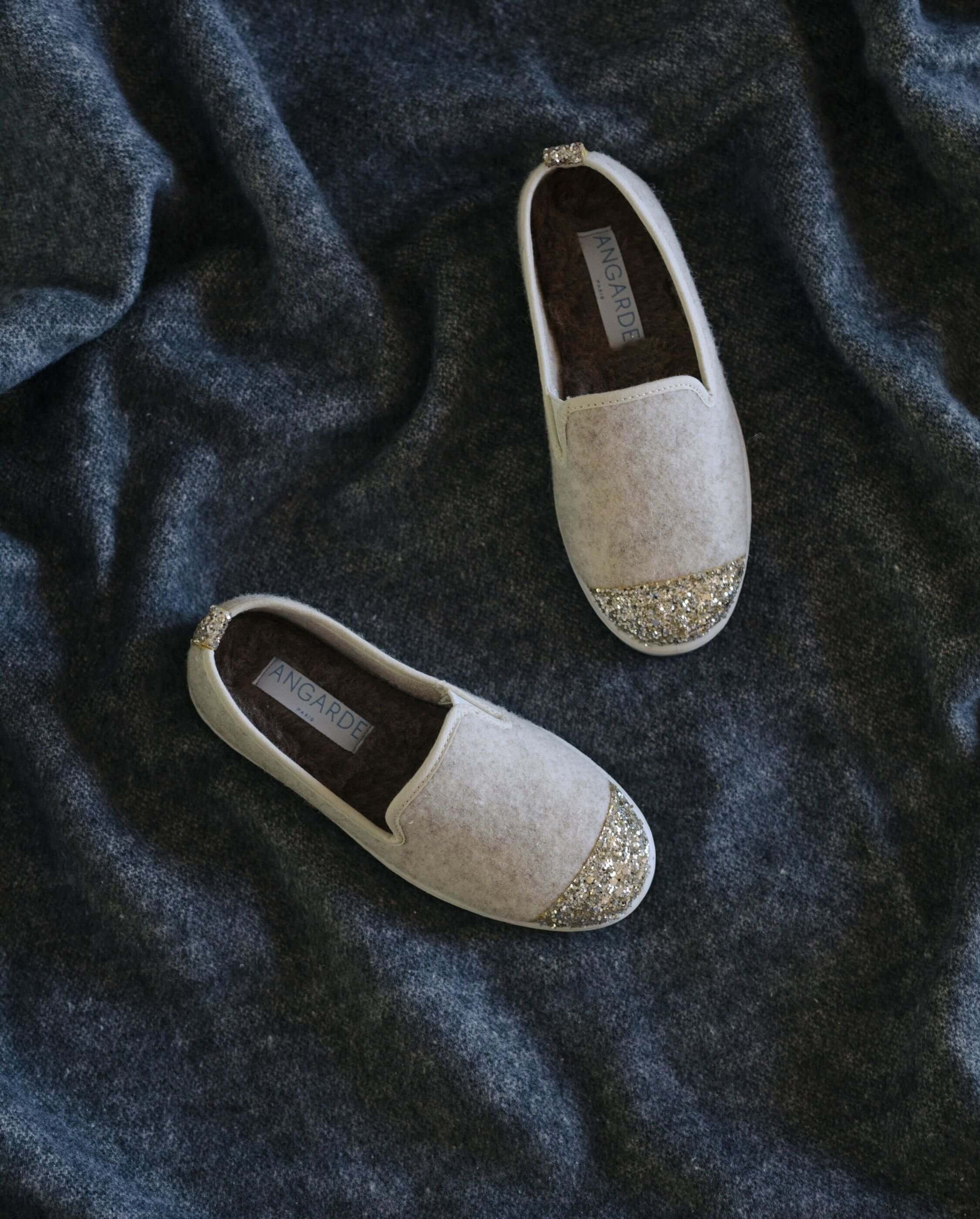 Child wool slipper, beige sequins ANGARDE Beige