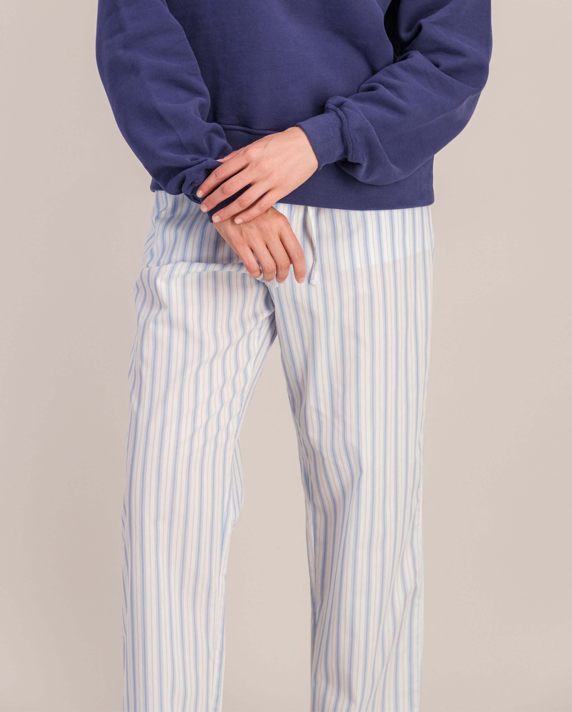 Women's organic cotton pajama pants, blue stripes ANGARDE Stripes