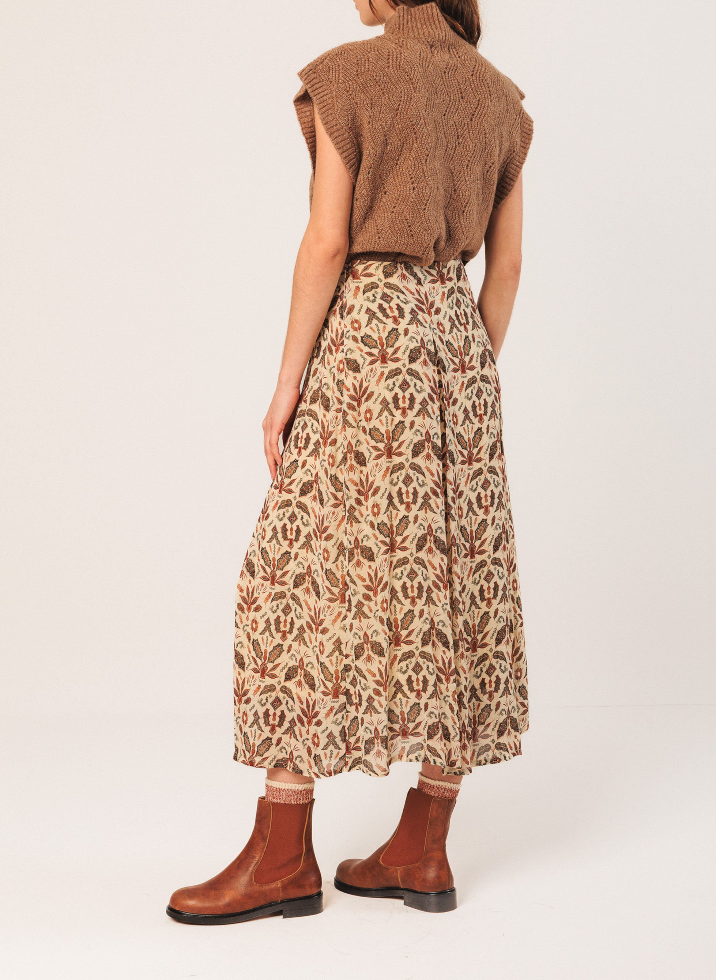 Jupe longue évasée imprimée INDI & COLD Beige