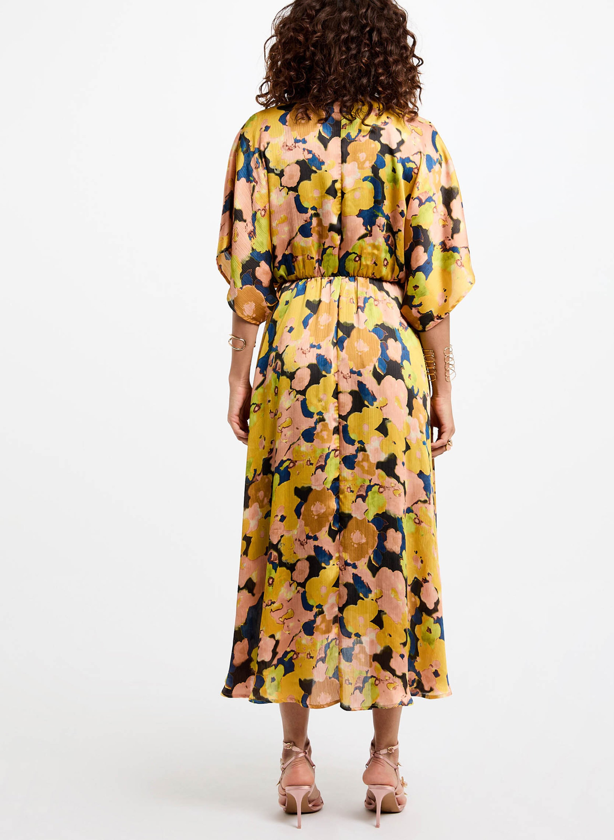 Robe midi col v à imprimé floral MORGAN Multicolore