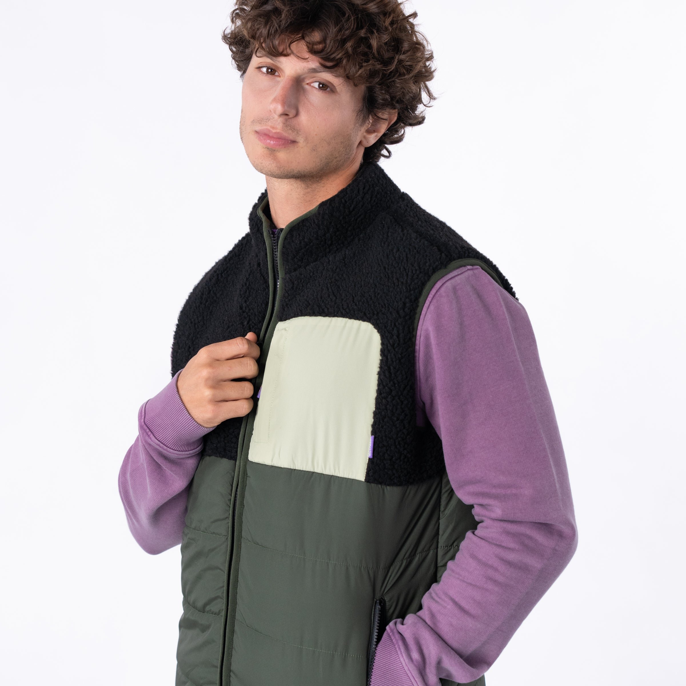 Sherpa sleeveless bi-material jacket BILLYBELT Black