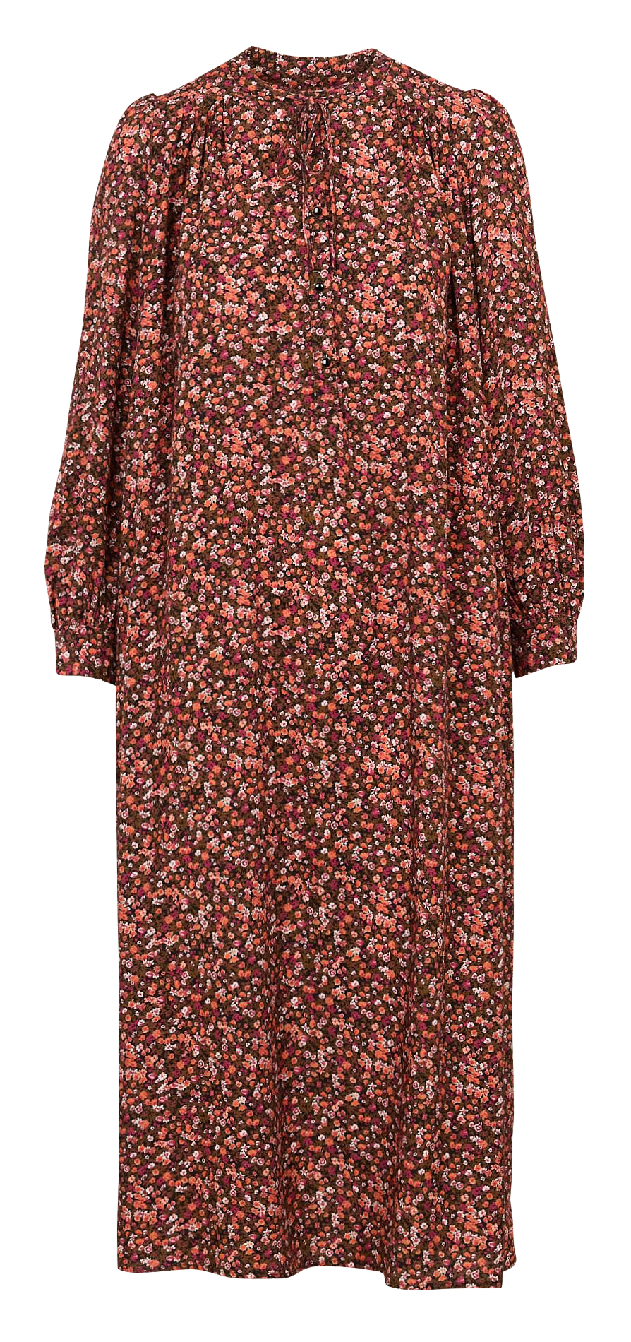 Round neck midi dress with floral print DES PETITS HAUTS Pink
