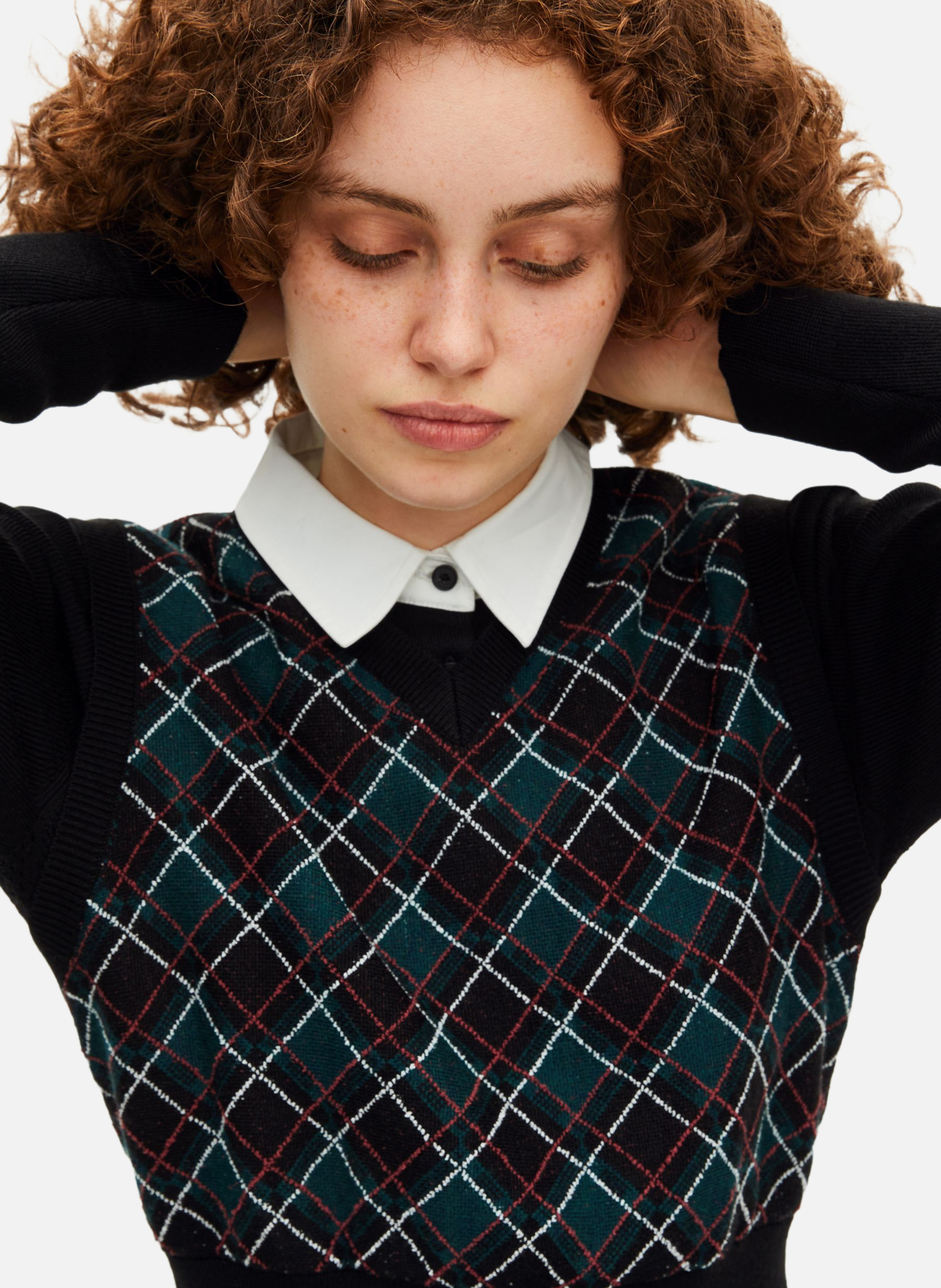 Short dress in checkered knit. THE KOOPLES Black