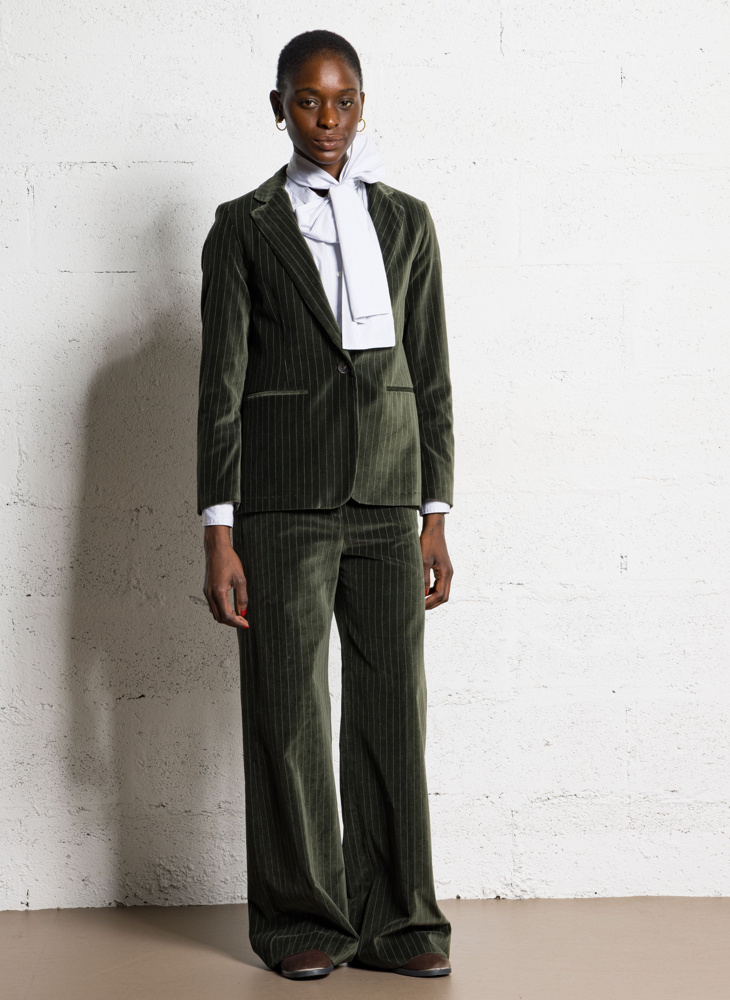 Veste tailleur à rayures en velours DIEGA Vert