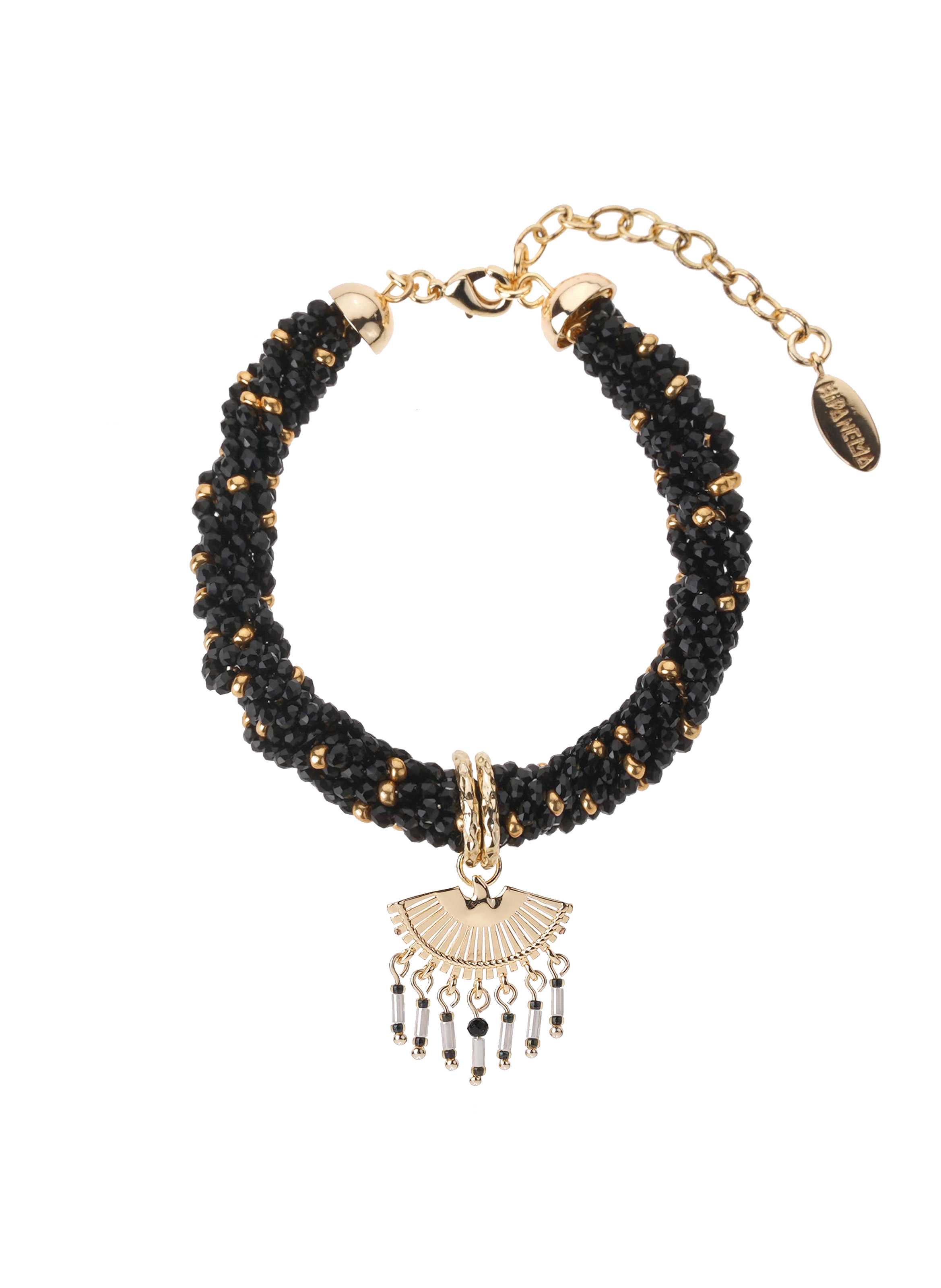 Adjustable twisted bead bracelet with pendant HIPANEMA Black