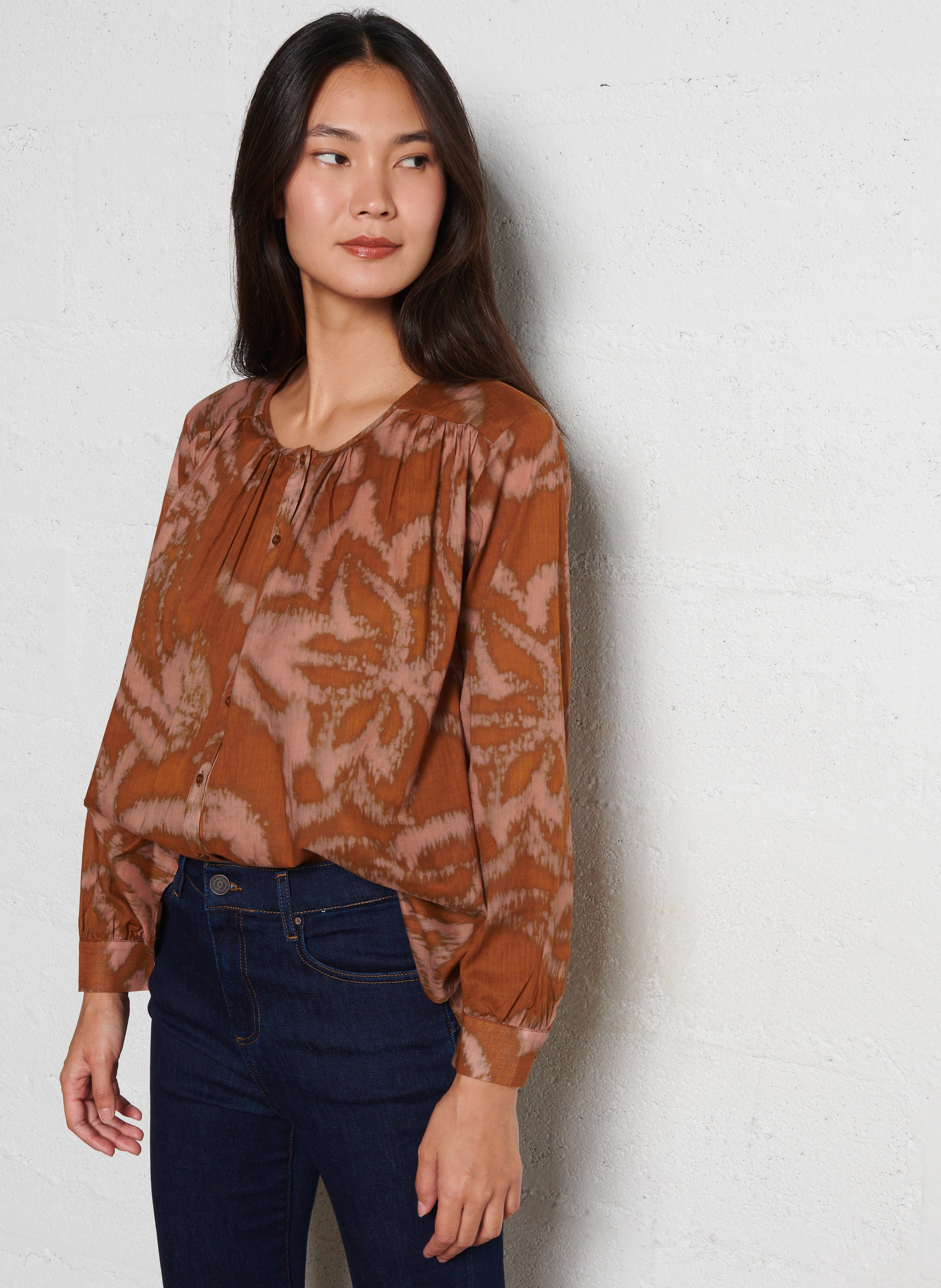 Chemise droite en coton imprimé SUD EXPRESS Beige