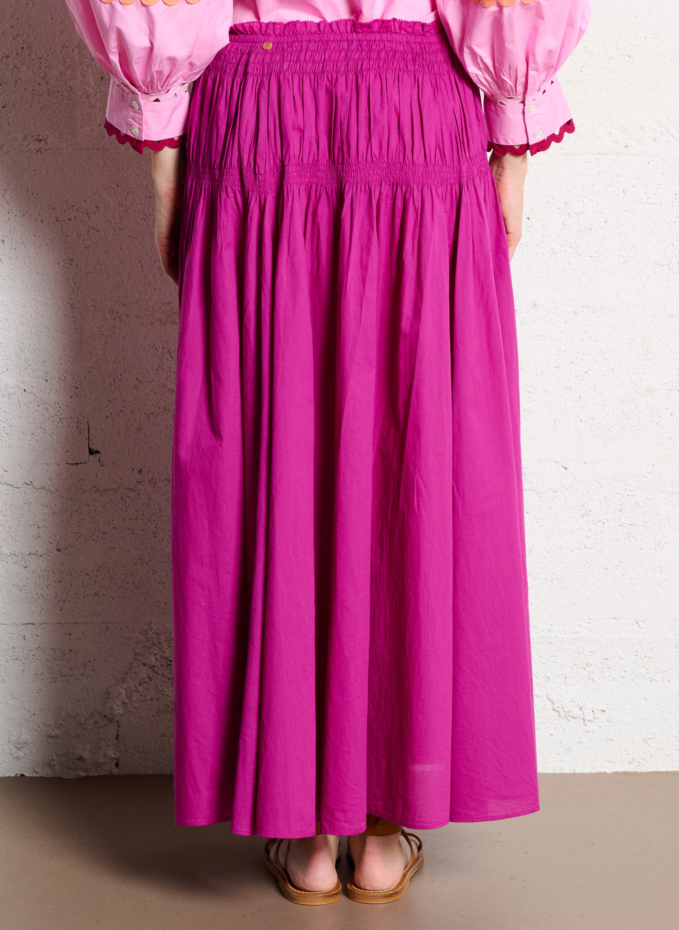 Lange, uitlopende, katoenen rok ANTIK BATIK Roze