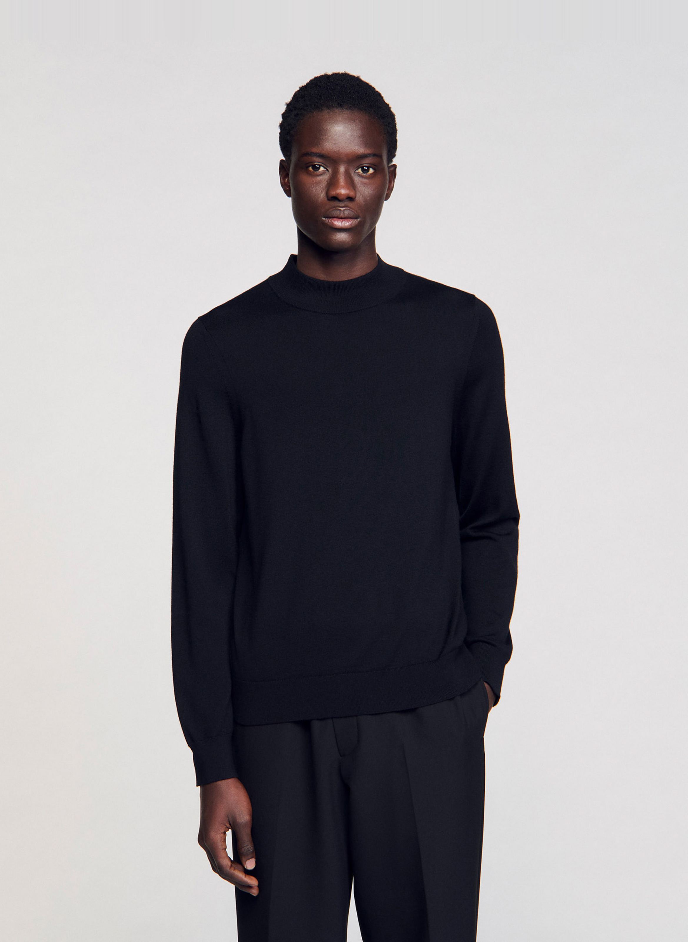 Pull col montant regular-fit en laine SANDRO Noir