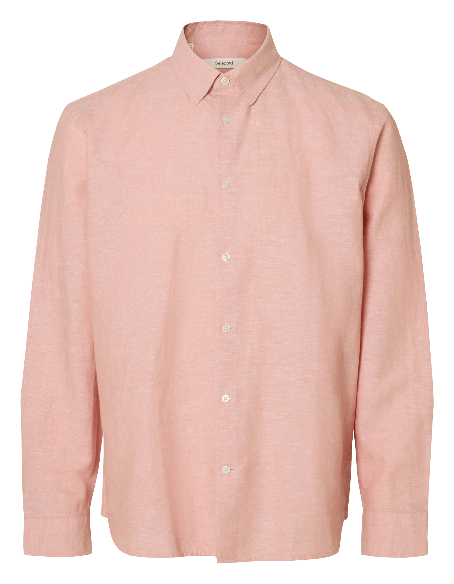 Gerade Hemd mit klassischem Kragen aus Leinen und Baumwolle SELECTED Rosa