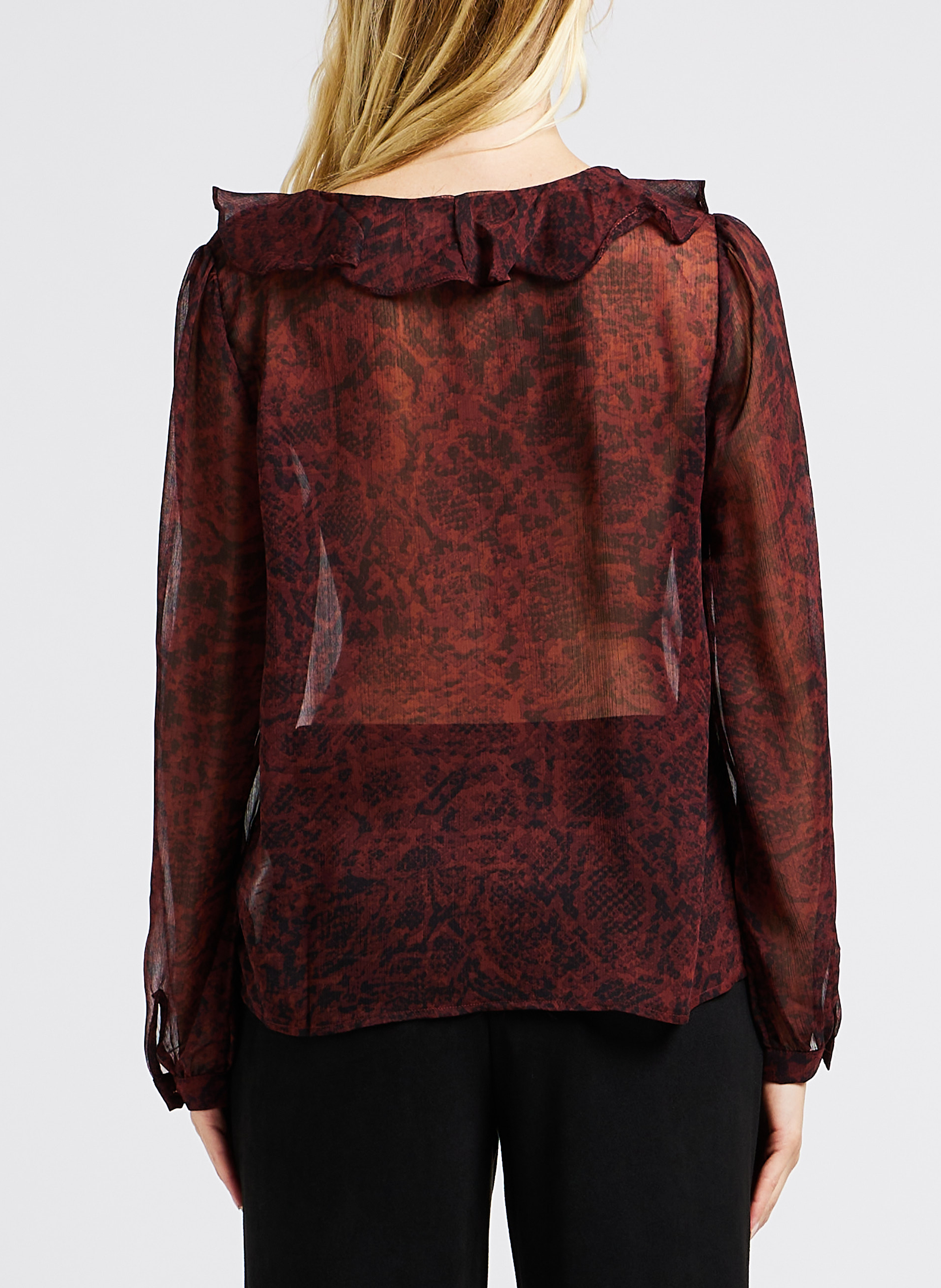 Top col V imprimé python à volants  GRACE ET MILA Violet