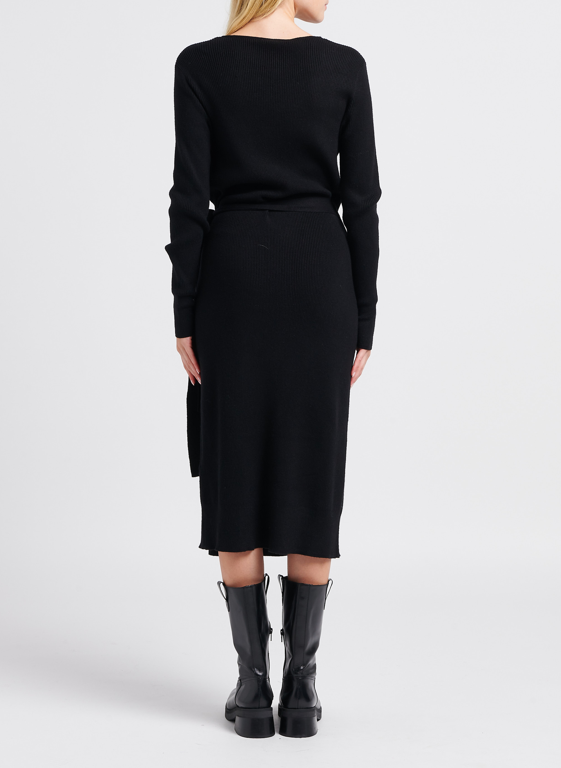 Lange Rippstrickjacke mit Gürtel VILA Schwarz