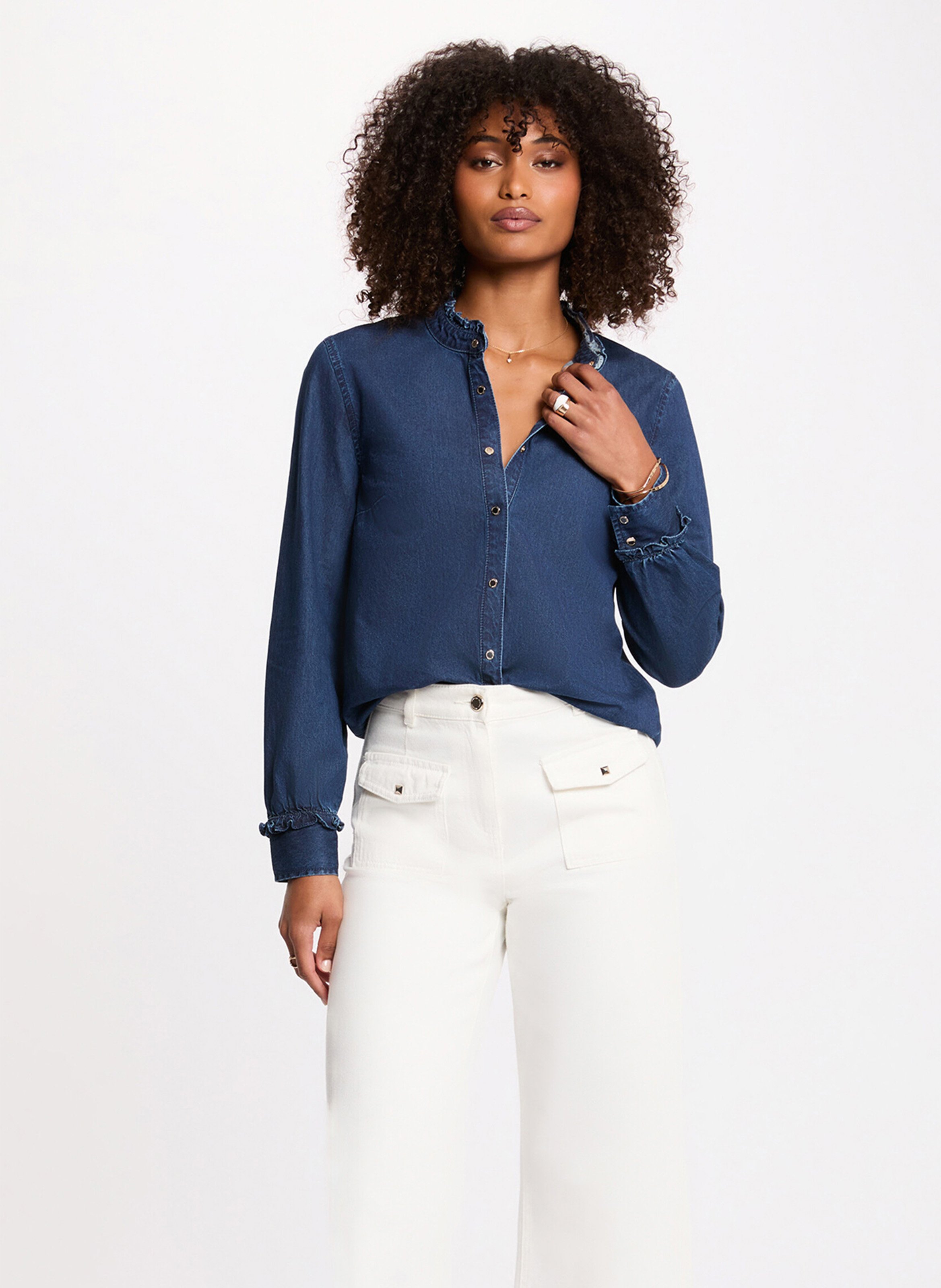 Gerade Jeanshemd mit Knopfleiste MORGAN Blau