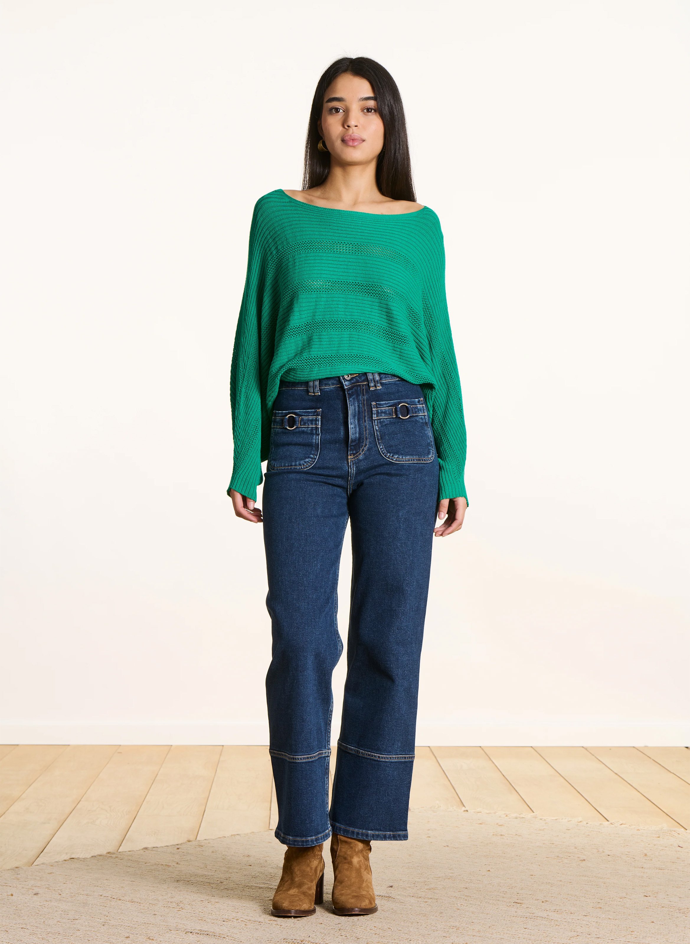 Straight organic cotton-blend high-rise jeans LA FEE MARABOUTEE Blue