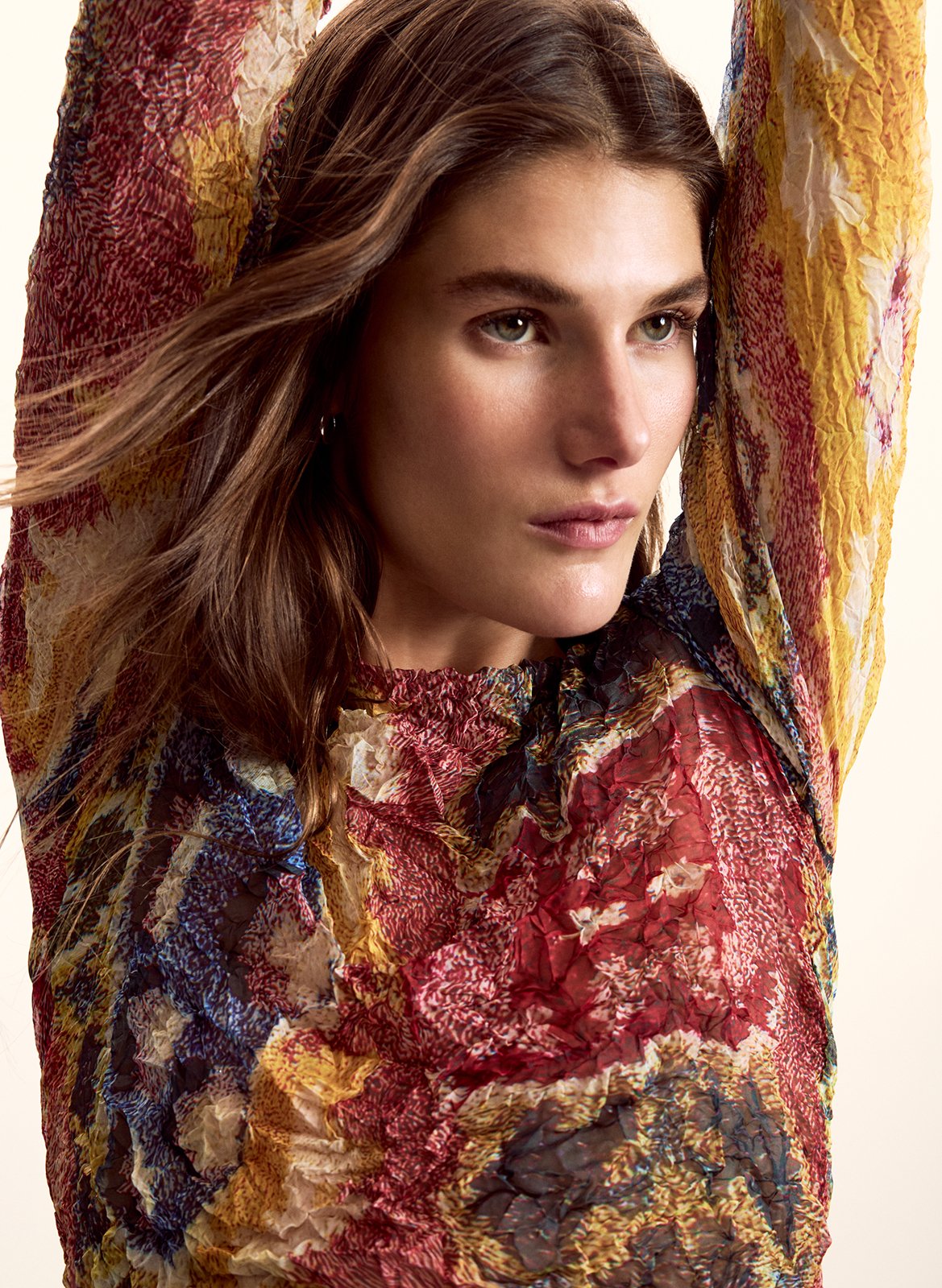 Rechte top met ronde hals en print DESIGUAL Geel